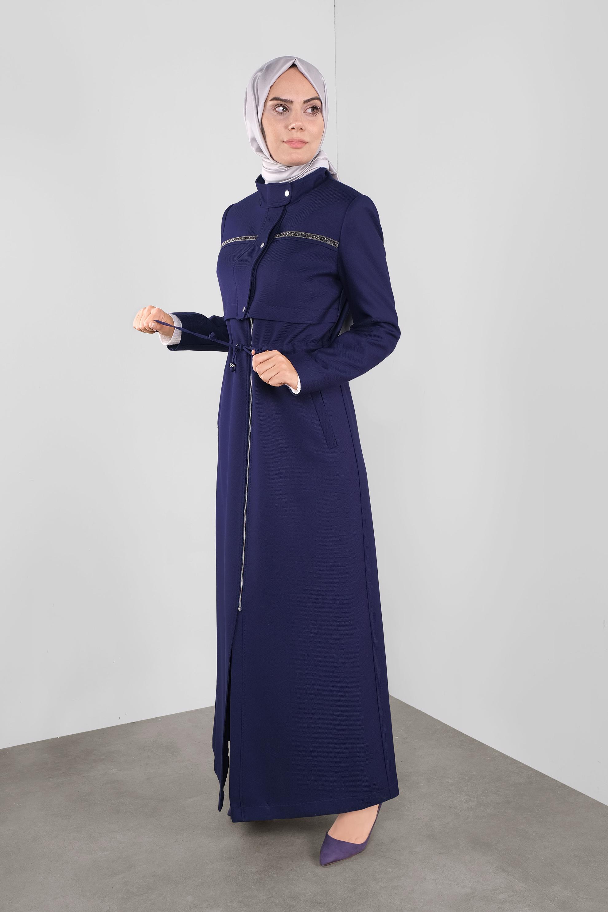 Tesettür giyim LACİVERT BELİ BAĞCIKLI PARDESÜ 10281