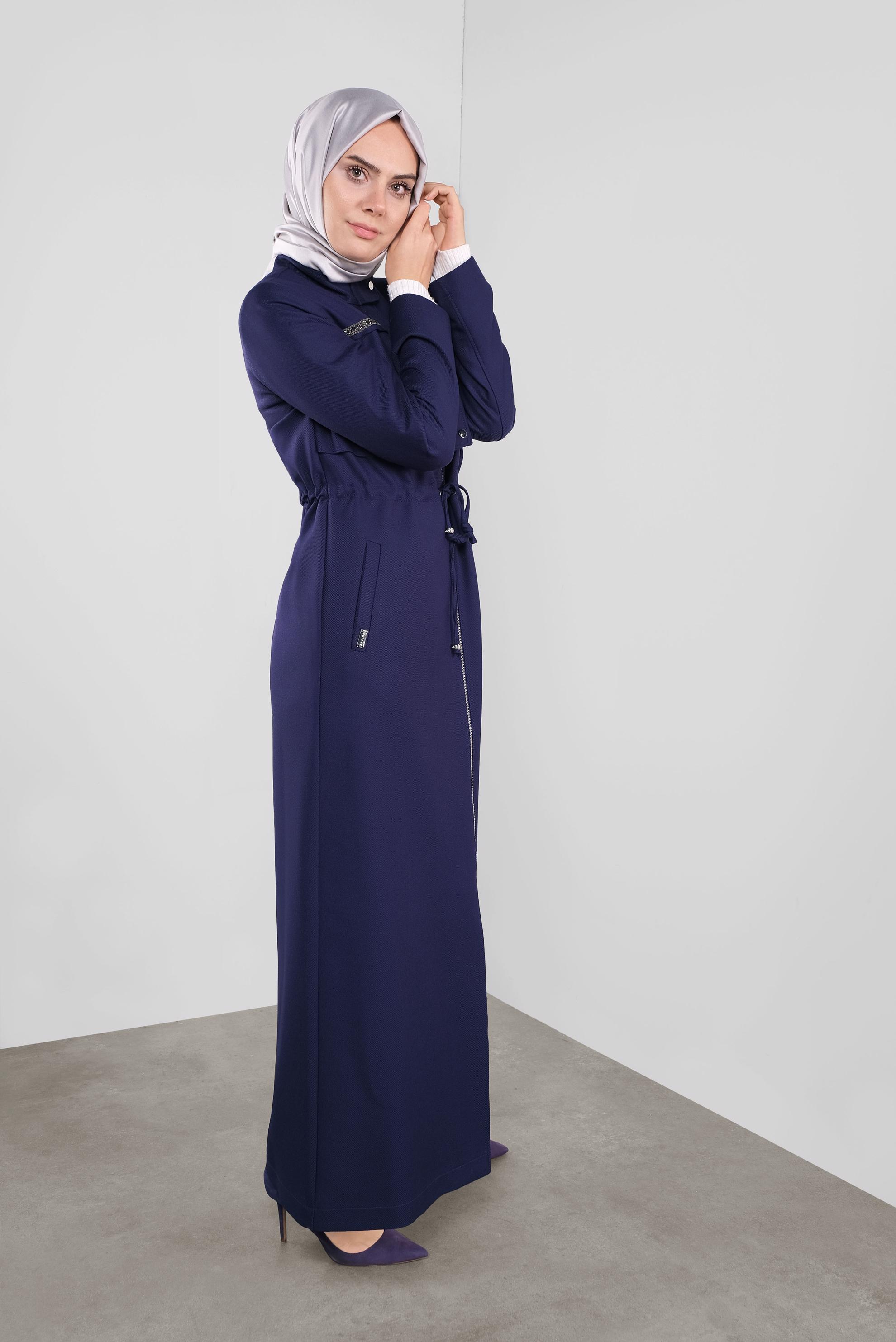 Tesettür giyim LACİVERT BELİ BAĞCIKLI PARDESÜ 10281