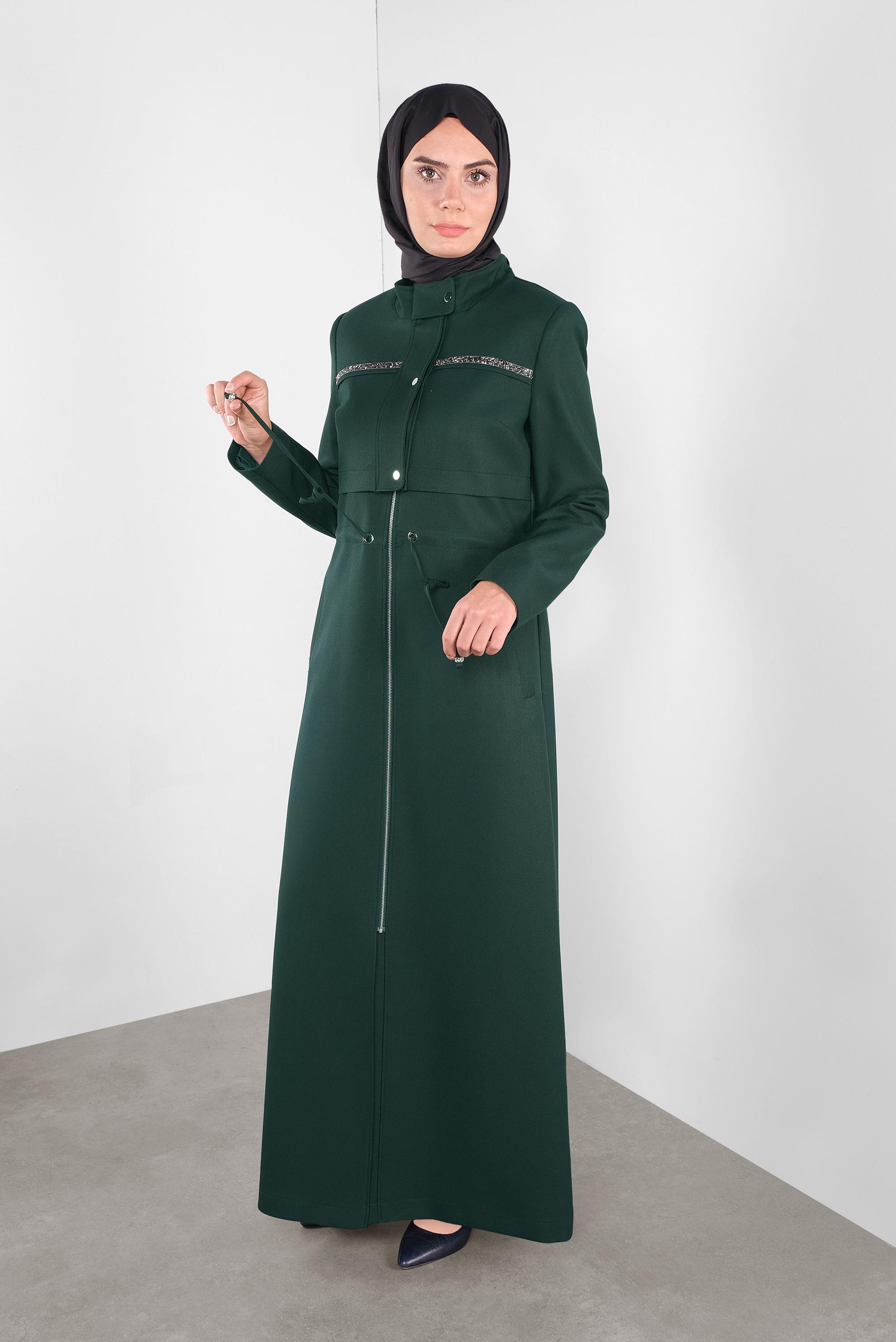Tesettür giyim YEŞİL BELİ BAĞCIKLI PARDESÜ 10281