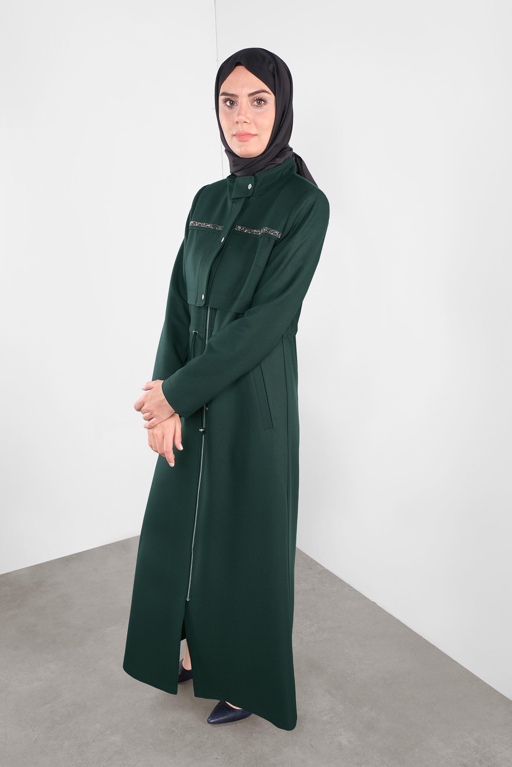 Tesettür giyim YEŞİL BELİ BAĞCIKLI PARDESÜ 10281