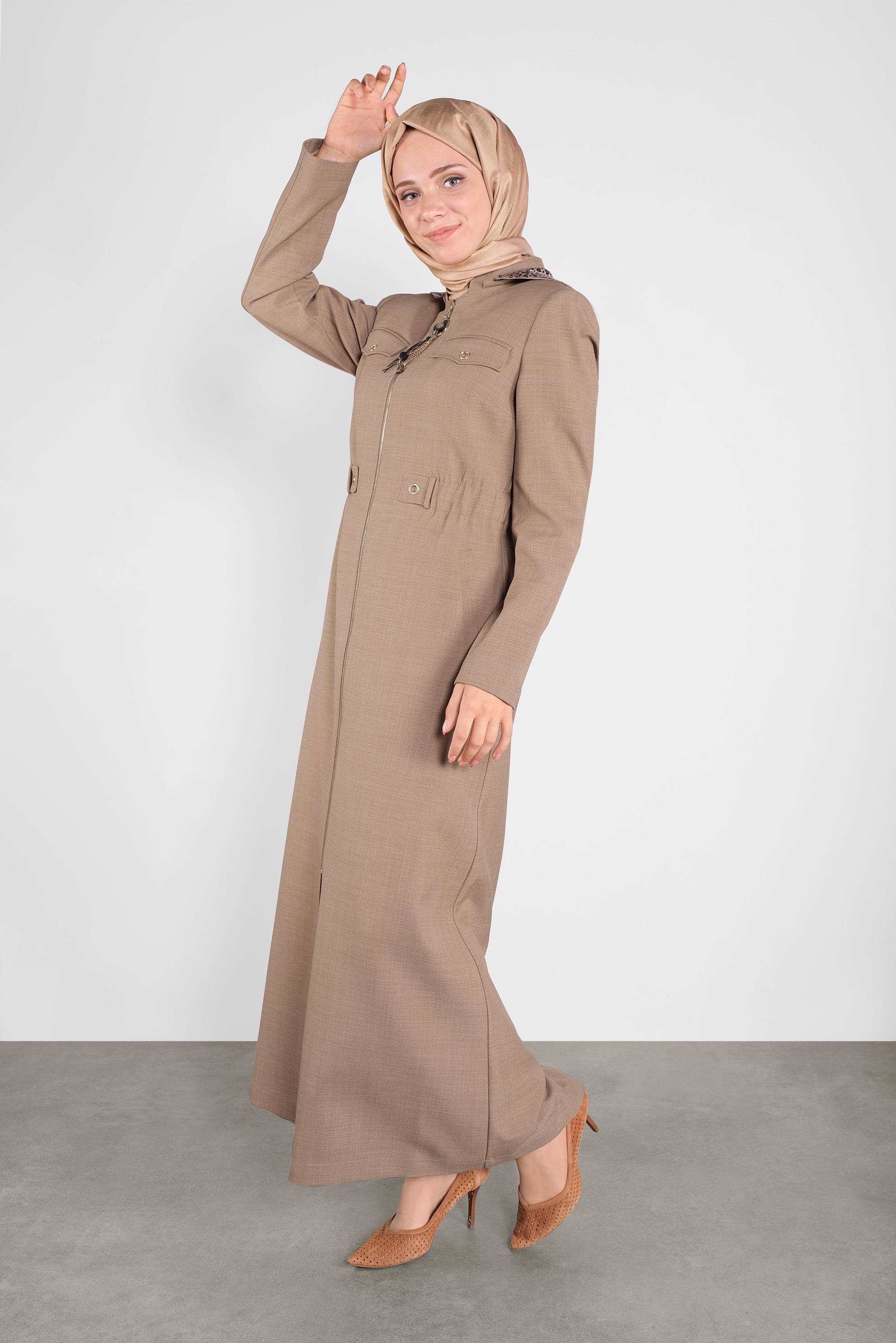 Vêtements hijab BRUN PARDESSU EN LÉOPARD À CAPUCHE 10282