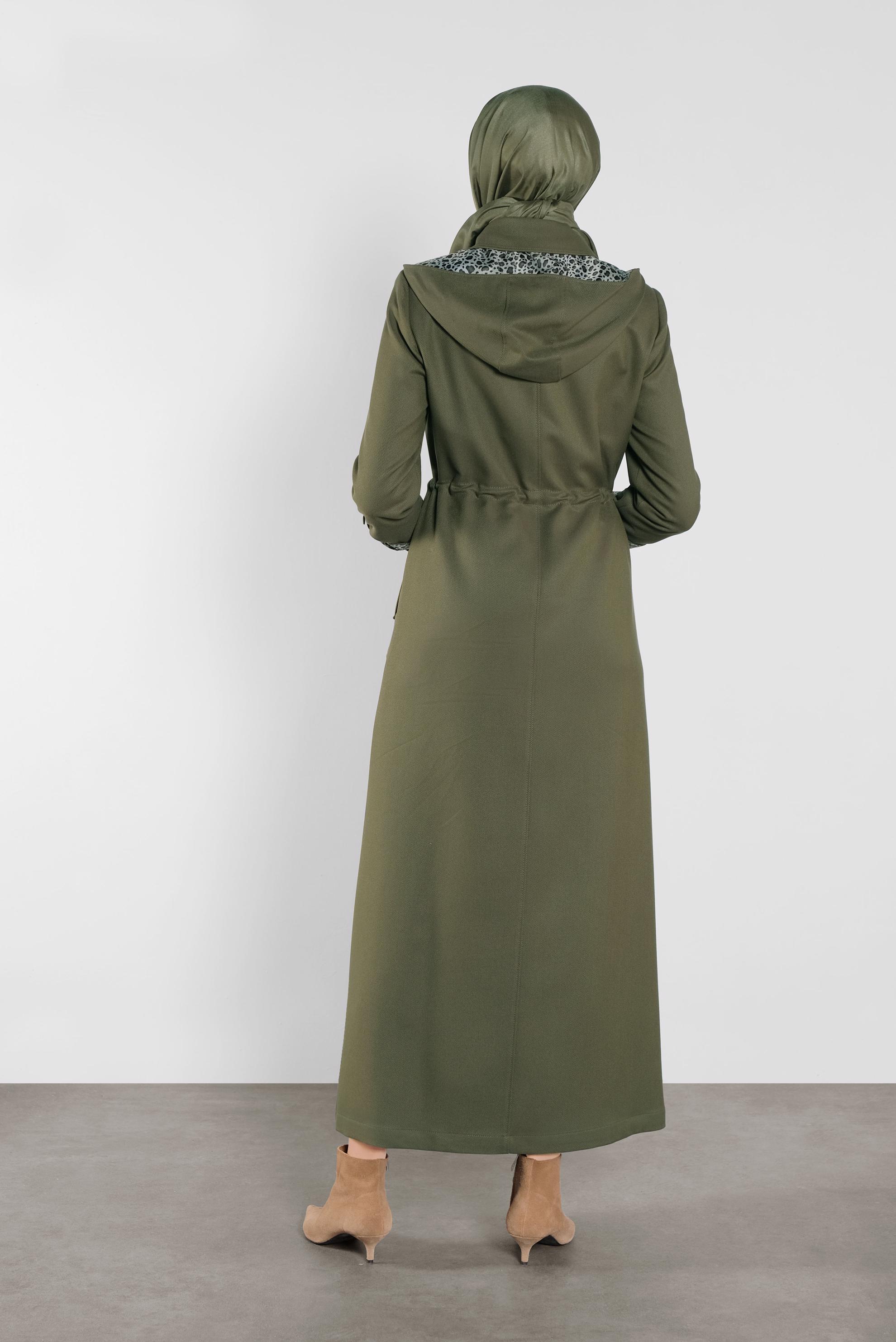 Tesettür giyim HAKİ LEOPAR ASTARLI PARDESÜ 10283 