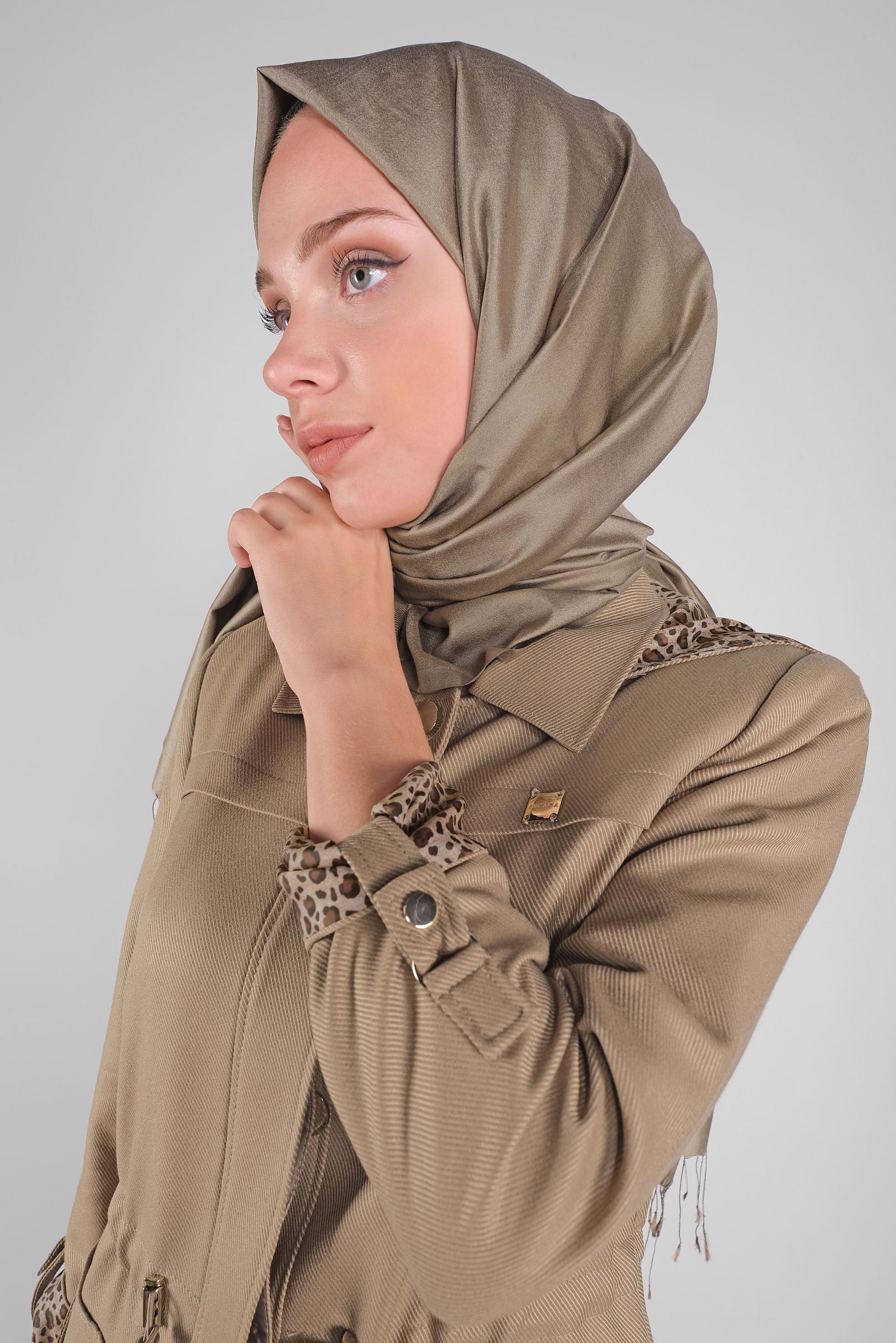 Tesettür giyim KAHVE LEOPAR ASTARLI PARDESÜ 10283 