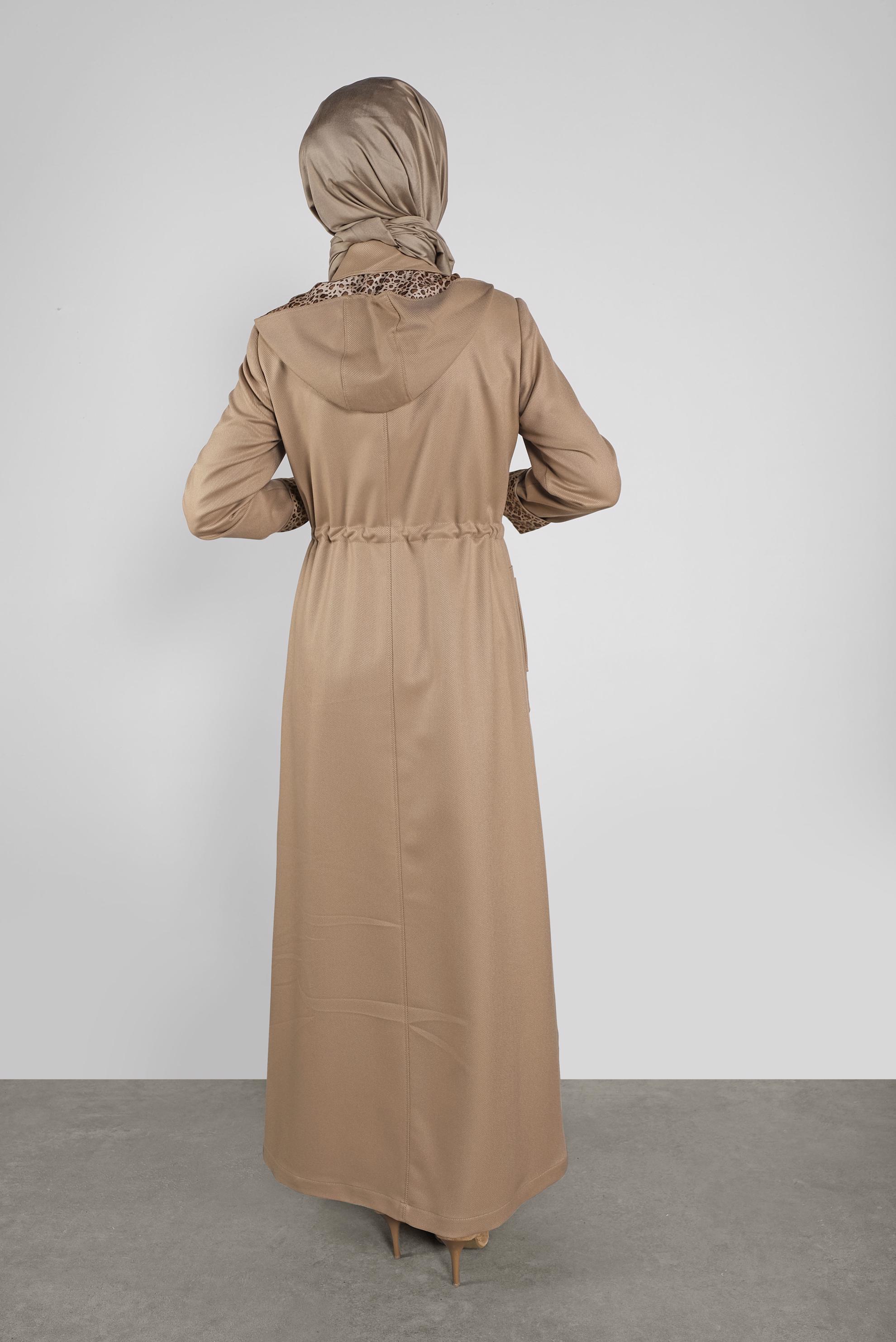 Tesettür giyim KAHVE LEOPAR ASTARLI PARDESÜ 10283 