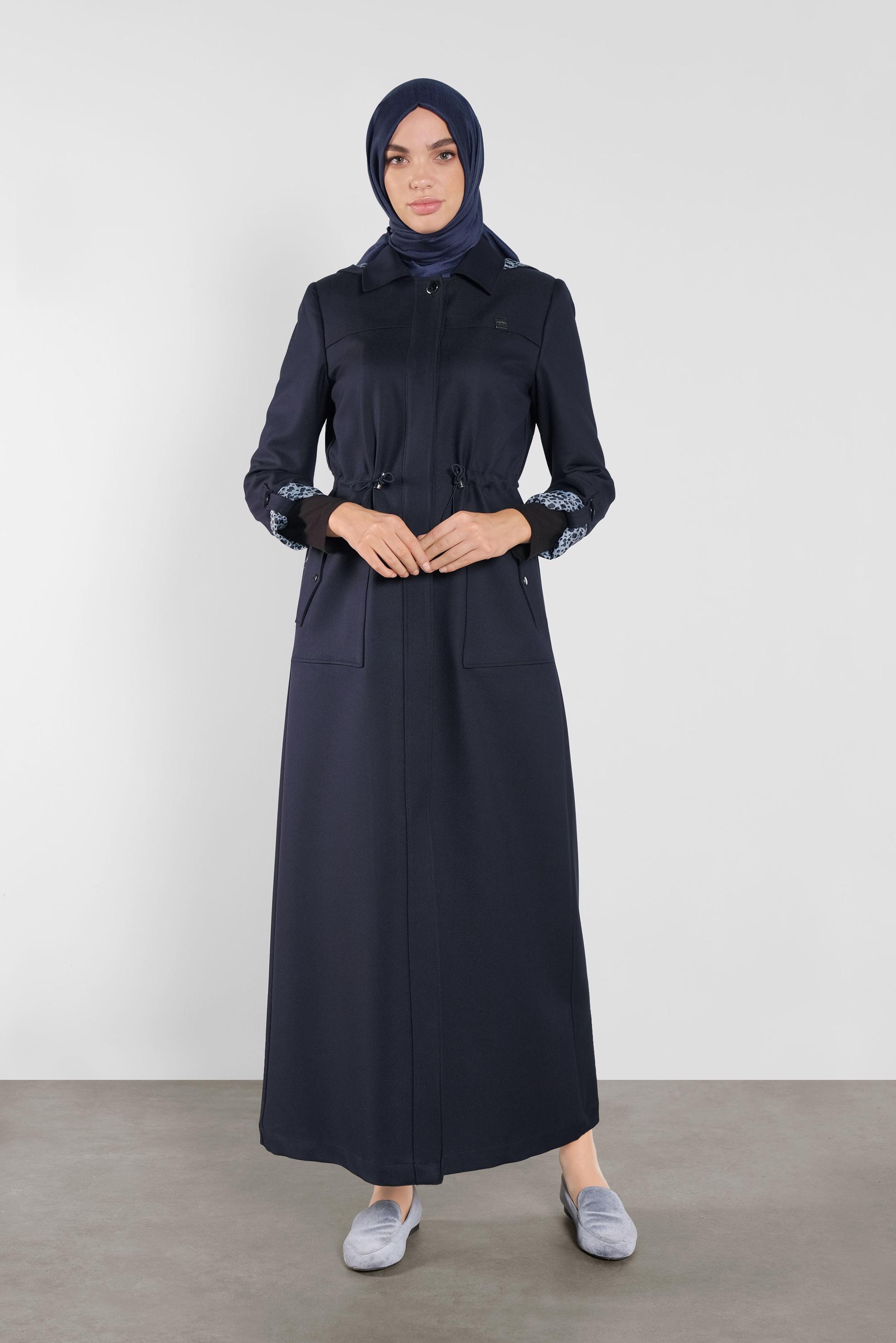 Tesettür giyim LACİVERT LEOPAR ASTARLI PARDESÜ 10283 
