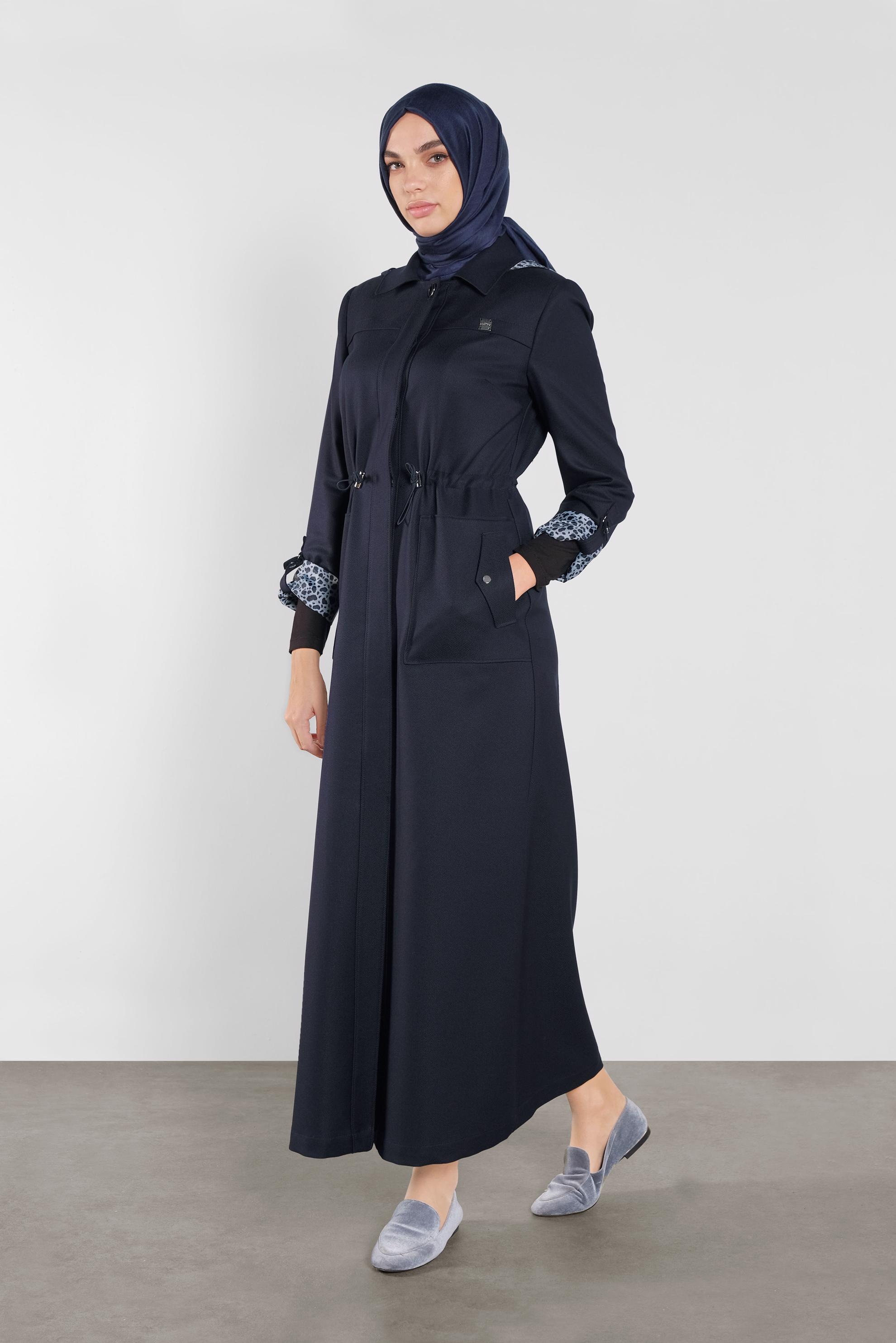 Tesettür giyim LACİVERT LEOPAR ASTARLI PARDESÜ 10283 