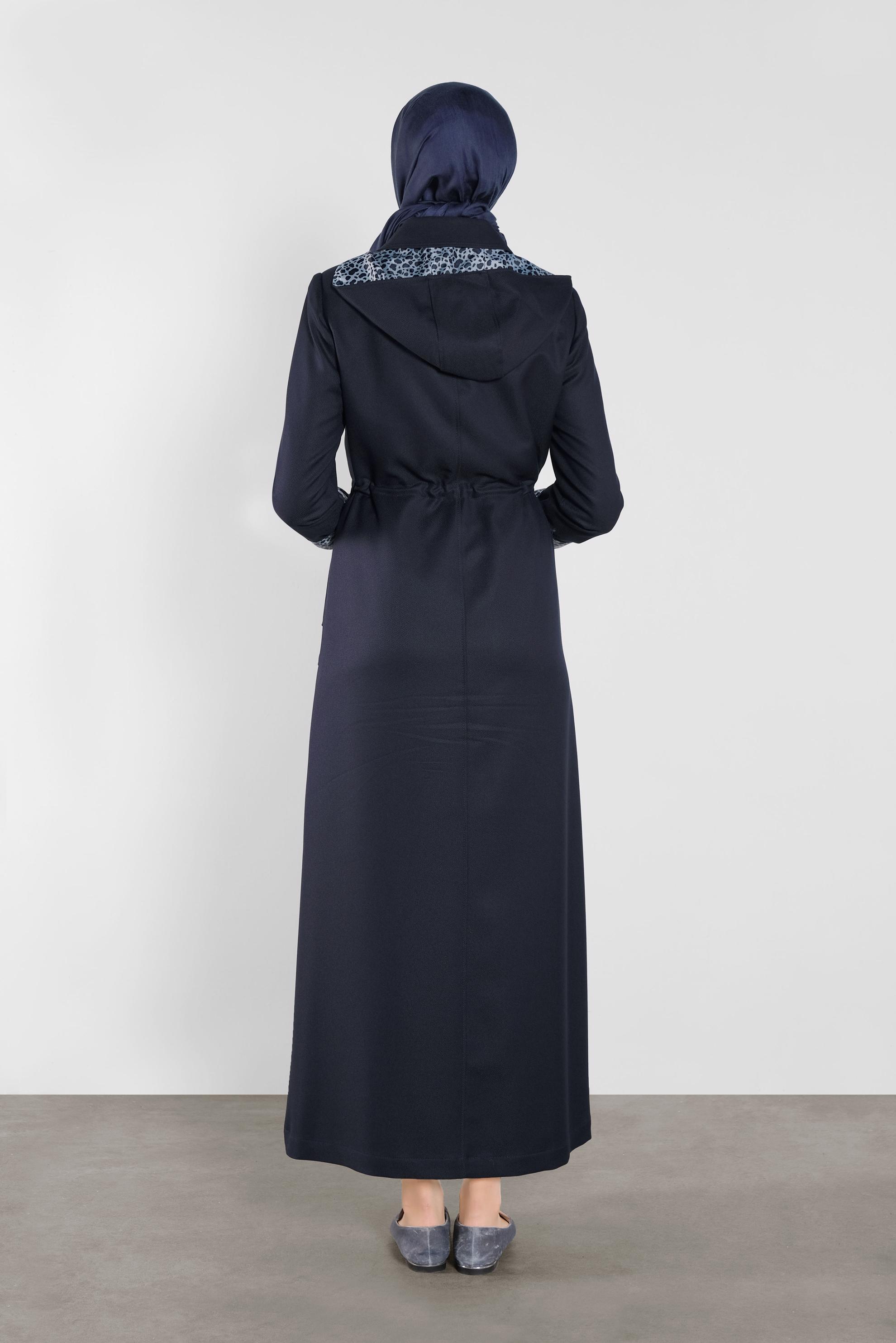 Tesettür giyim LACİVERT LEOPAR ASTARLI PARDESÜ 10283 