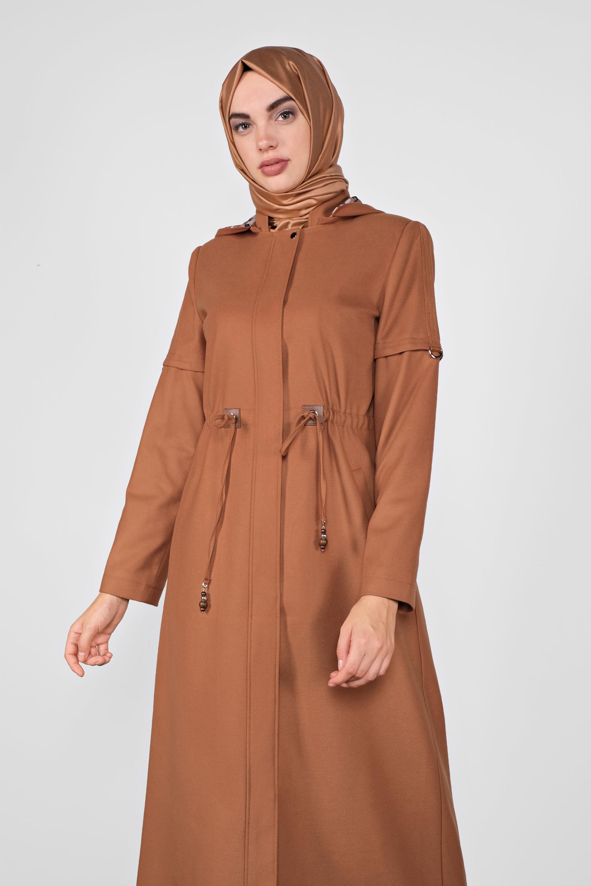 Hijab clothing TABA SMOCKED-WAIST HOODED COAT 10284 