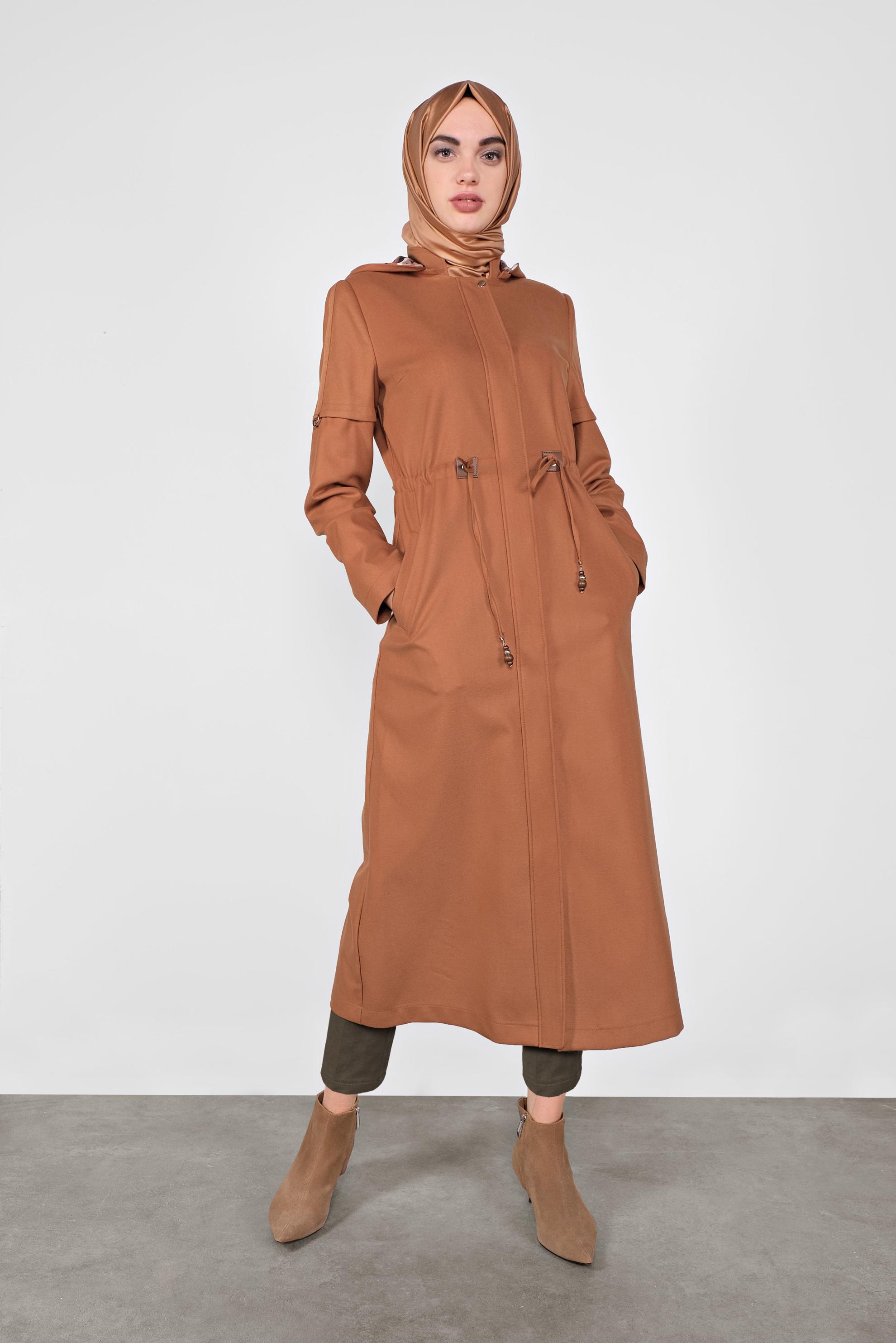 Hijab clothing TABA SMOCKED-WAIST HOODED COAT 10284 