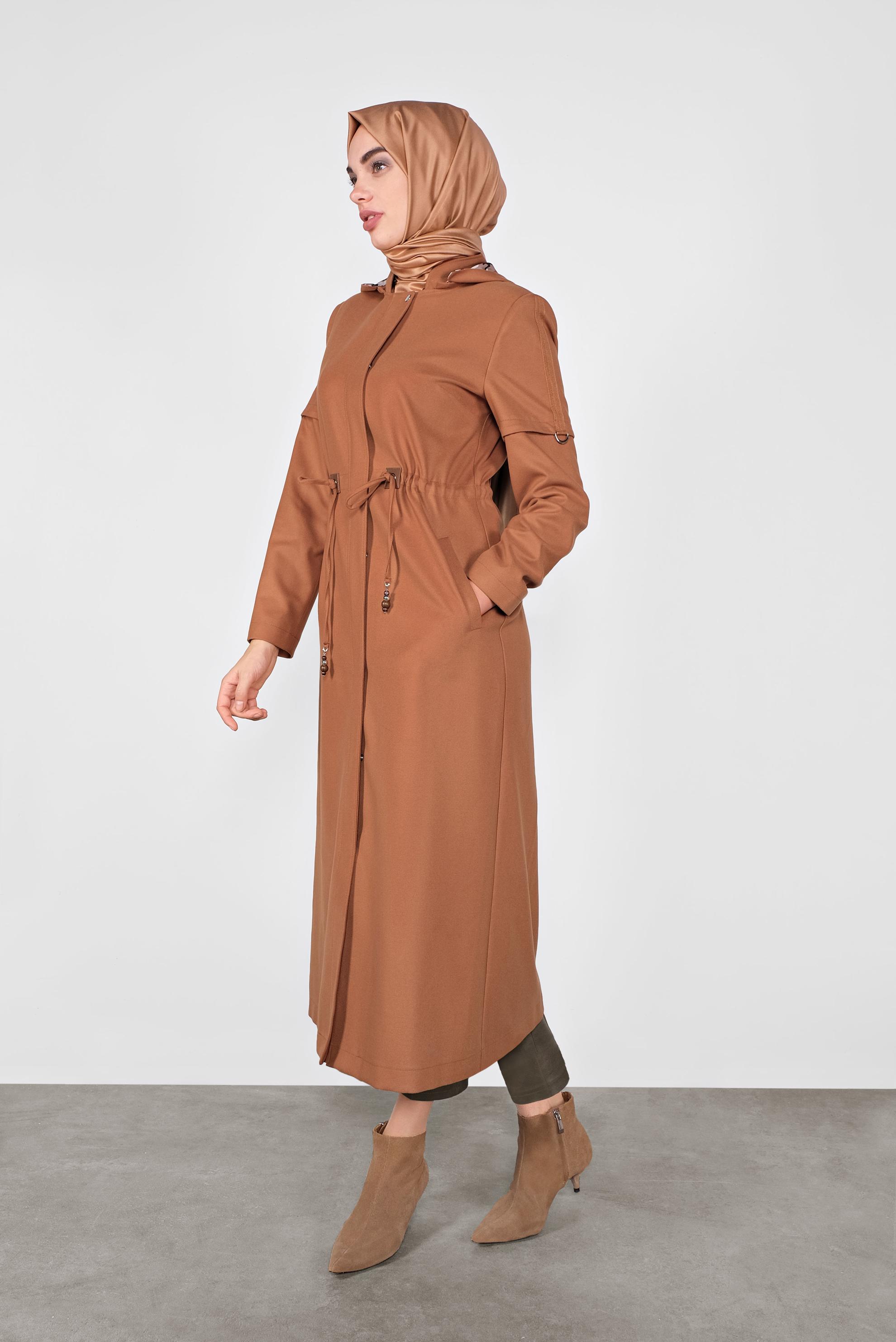 Hijab clothing TABA SMOCKED-WAIST HOODED COAT 10284 