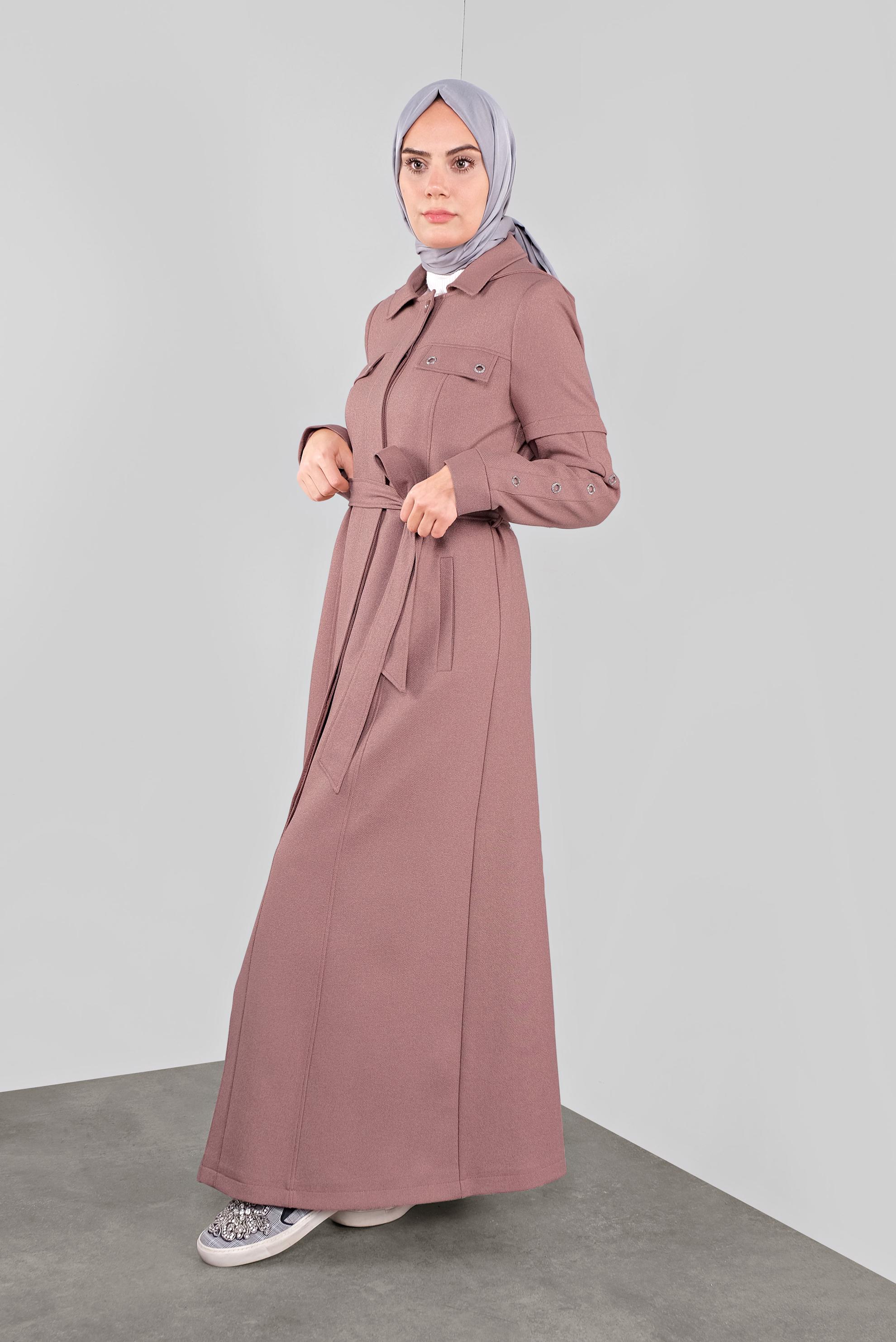 Hijab clothing POWDER EYELET DETAILED HOODED COAT 10286 