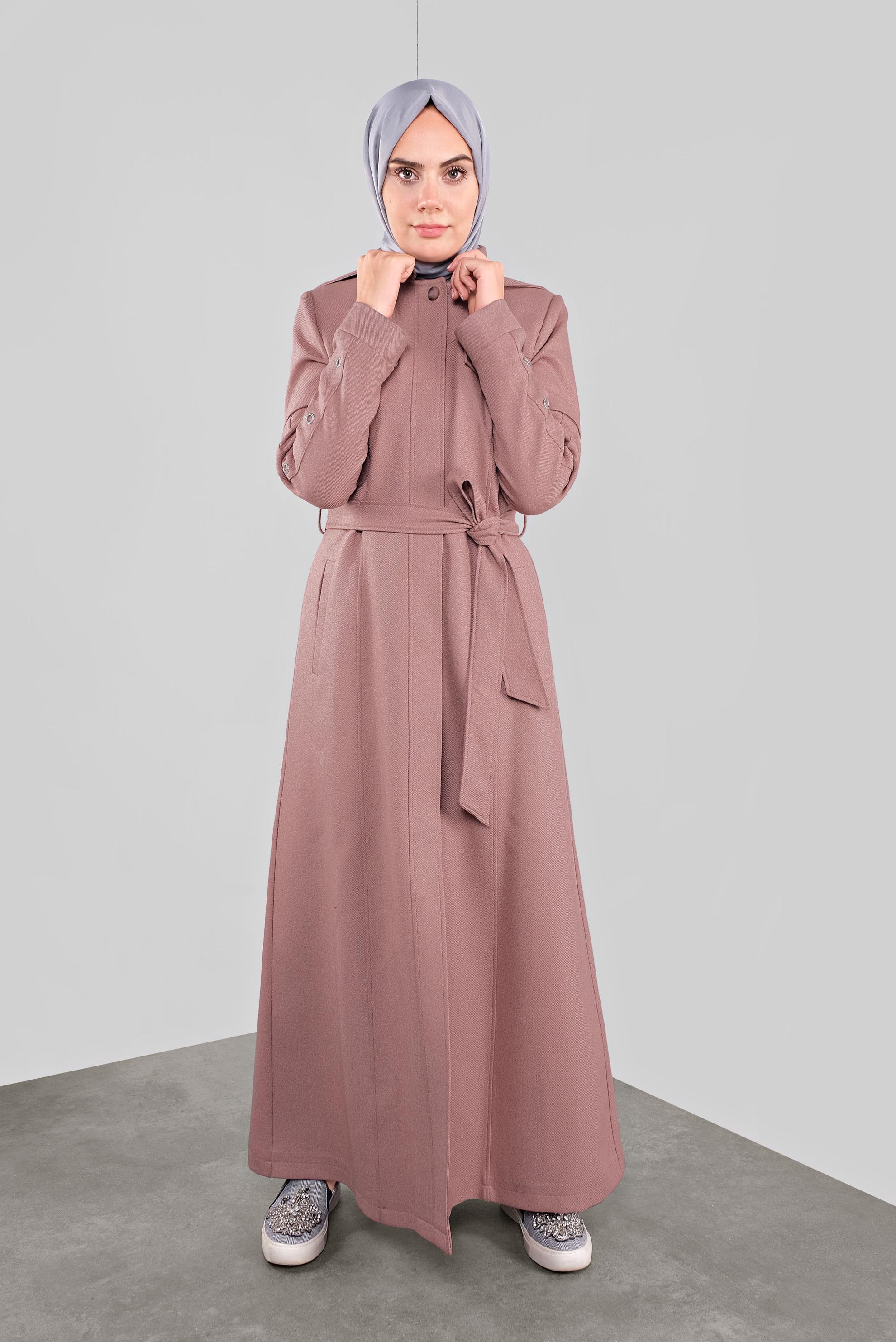 Hijab clothing POWDER EYELET DETAILED HOODED COAT 10286 