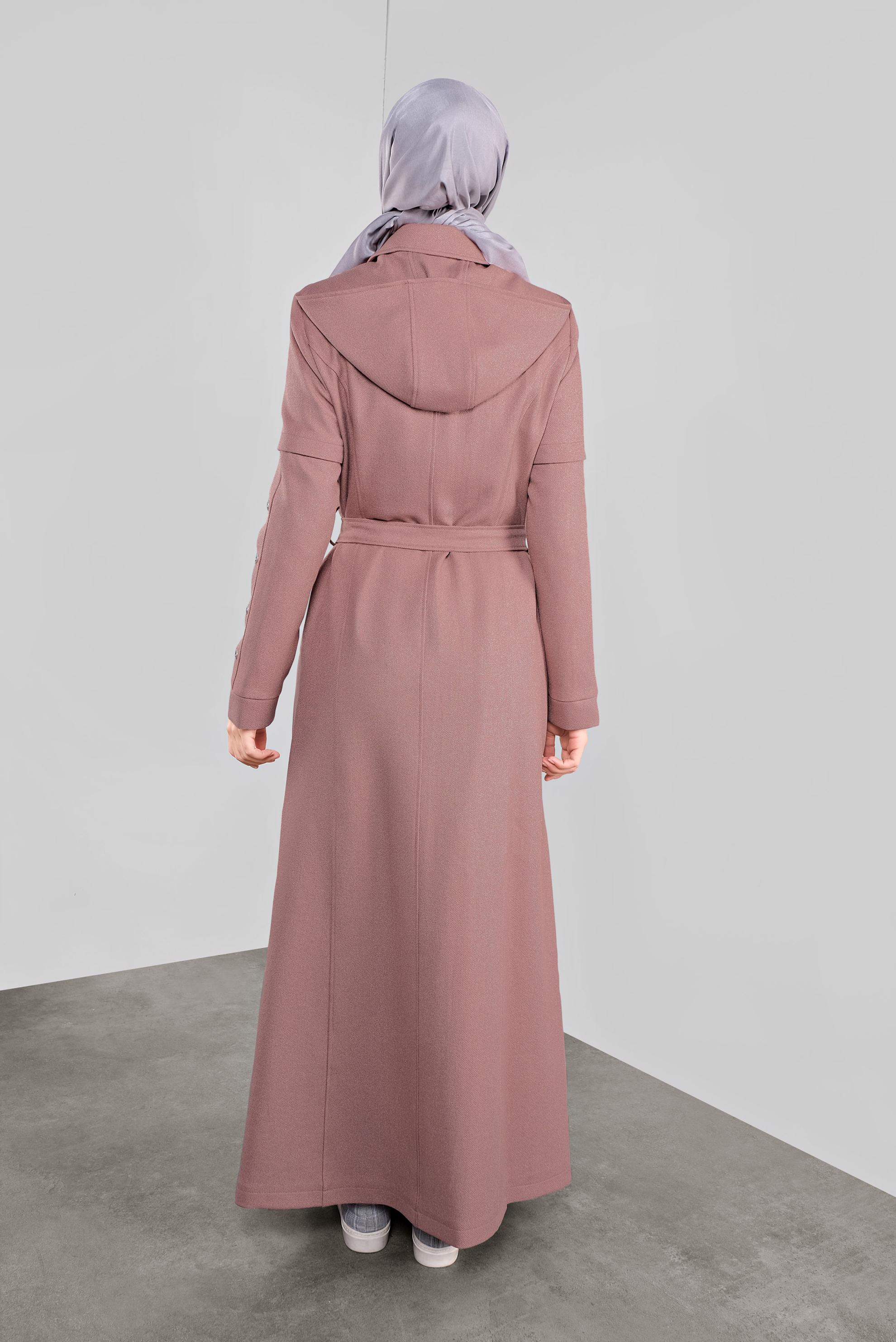 Hijab clothing POWDER EYELET DETAILED HOODED COAT 10286 