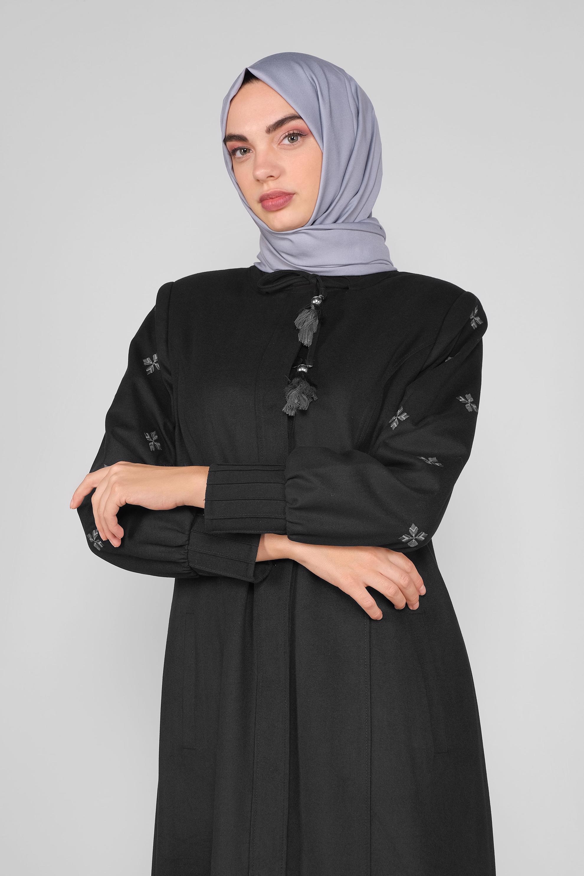 Vêtements hijab NOIR PARDESSUS À TAILLE-NOUÉE 10287 