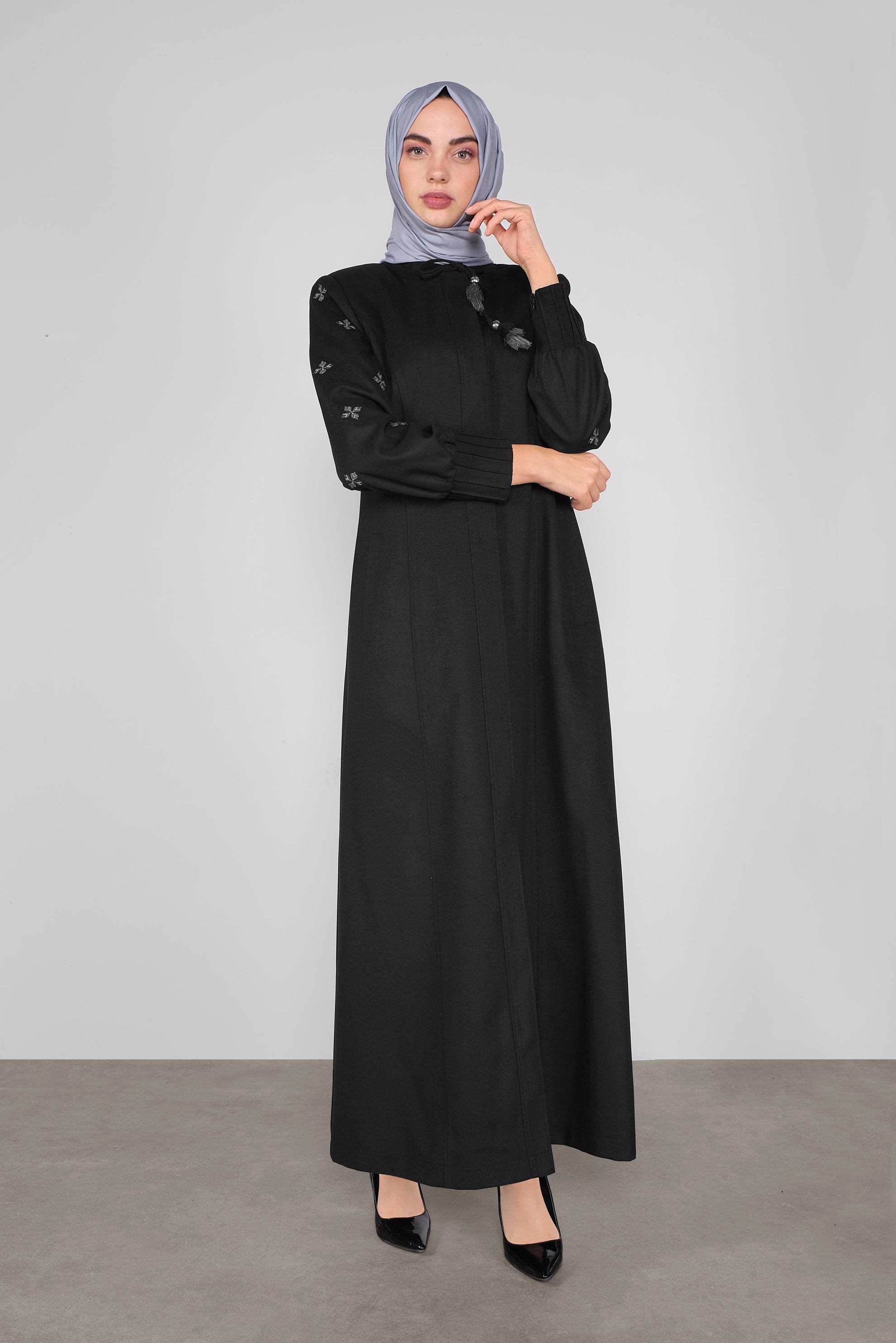 Vêtements hijab NOIR PARDESSUS À TAILLE-NOUÉE 10287 