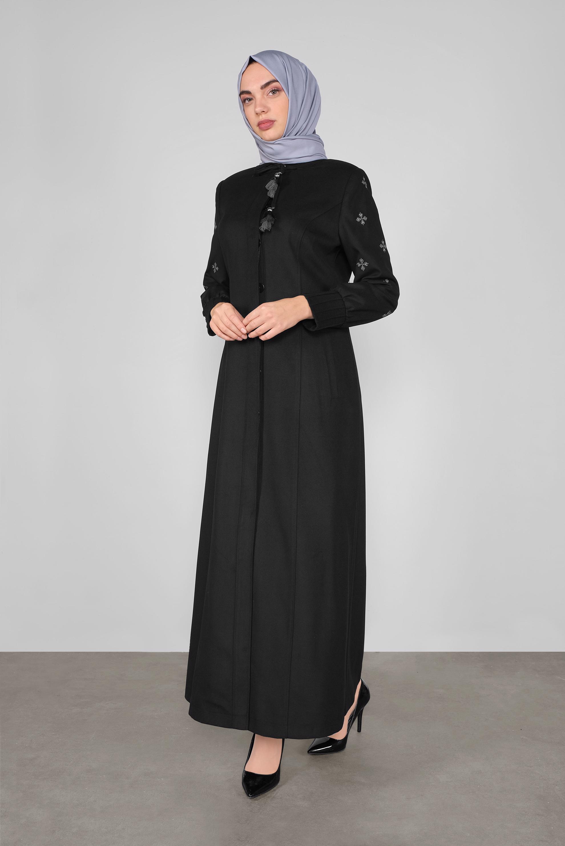 Vêtements hijab NOIR PARDESSUS À TAILLE-NOUÉE 10287 