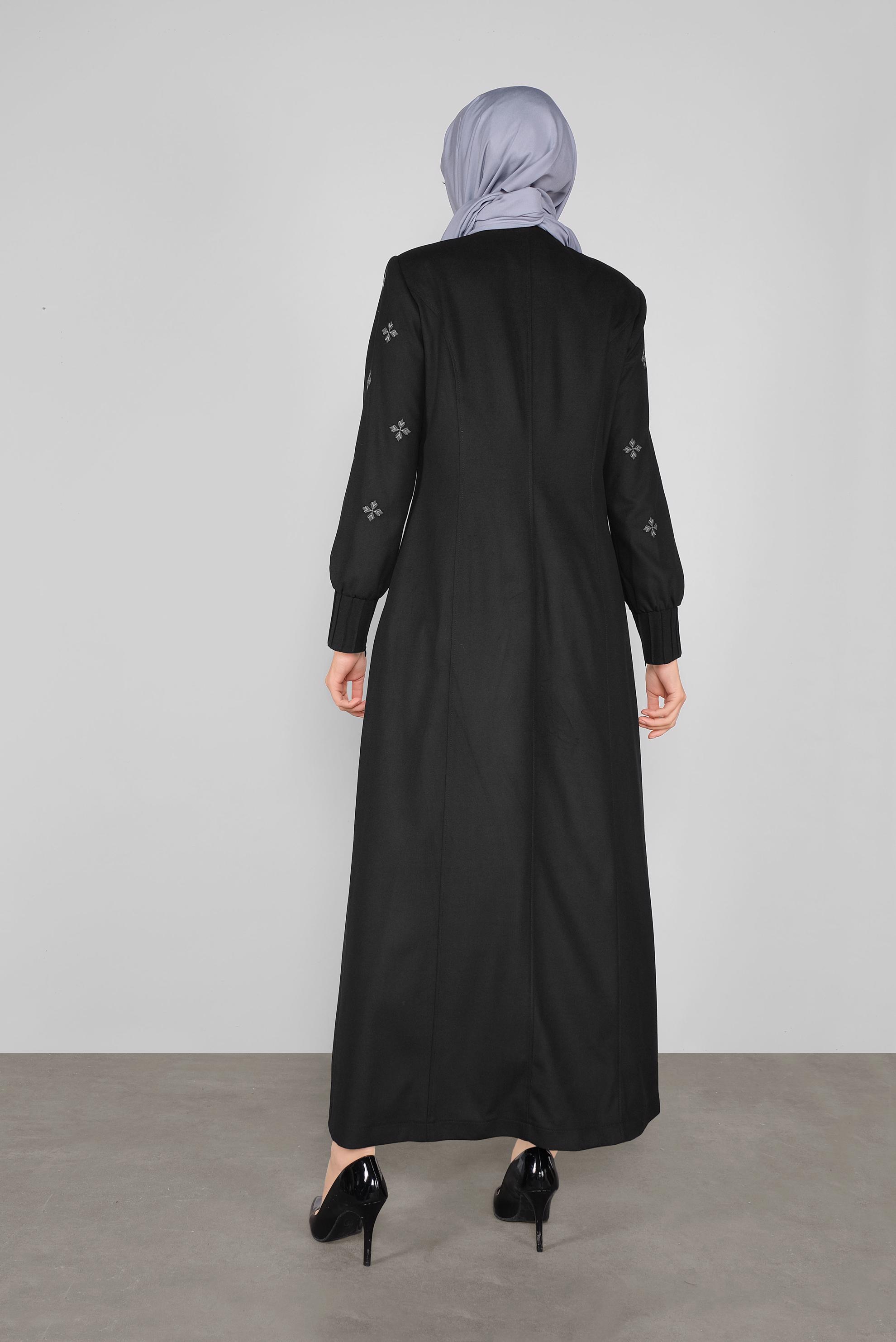 Vêtements hijab NOIR PARDESSUS À TAILLE-NOUÉE 10287 