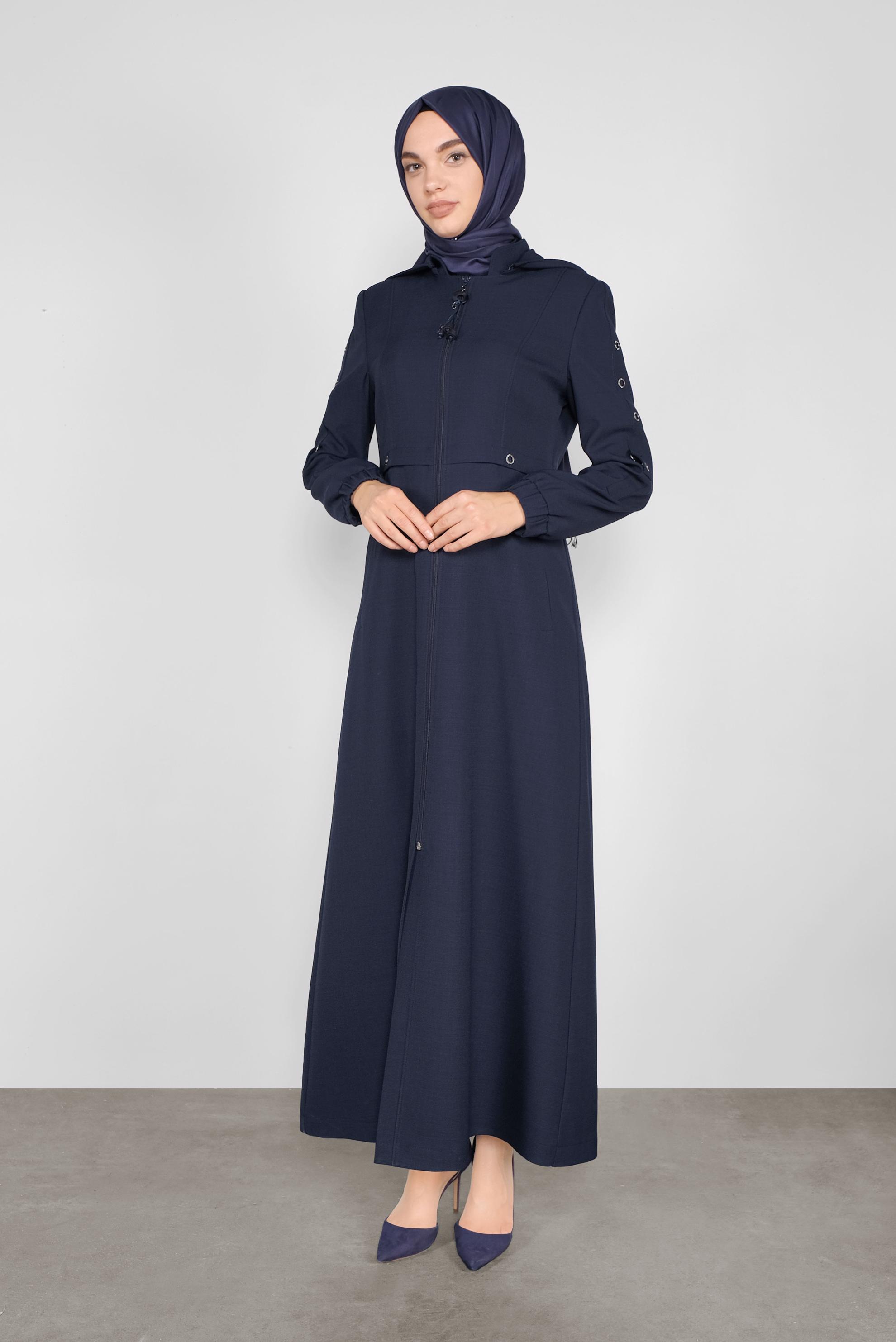 Tesettür giyim LACİVERT FERMUARLI PARDESÜ 10294 