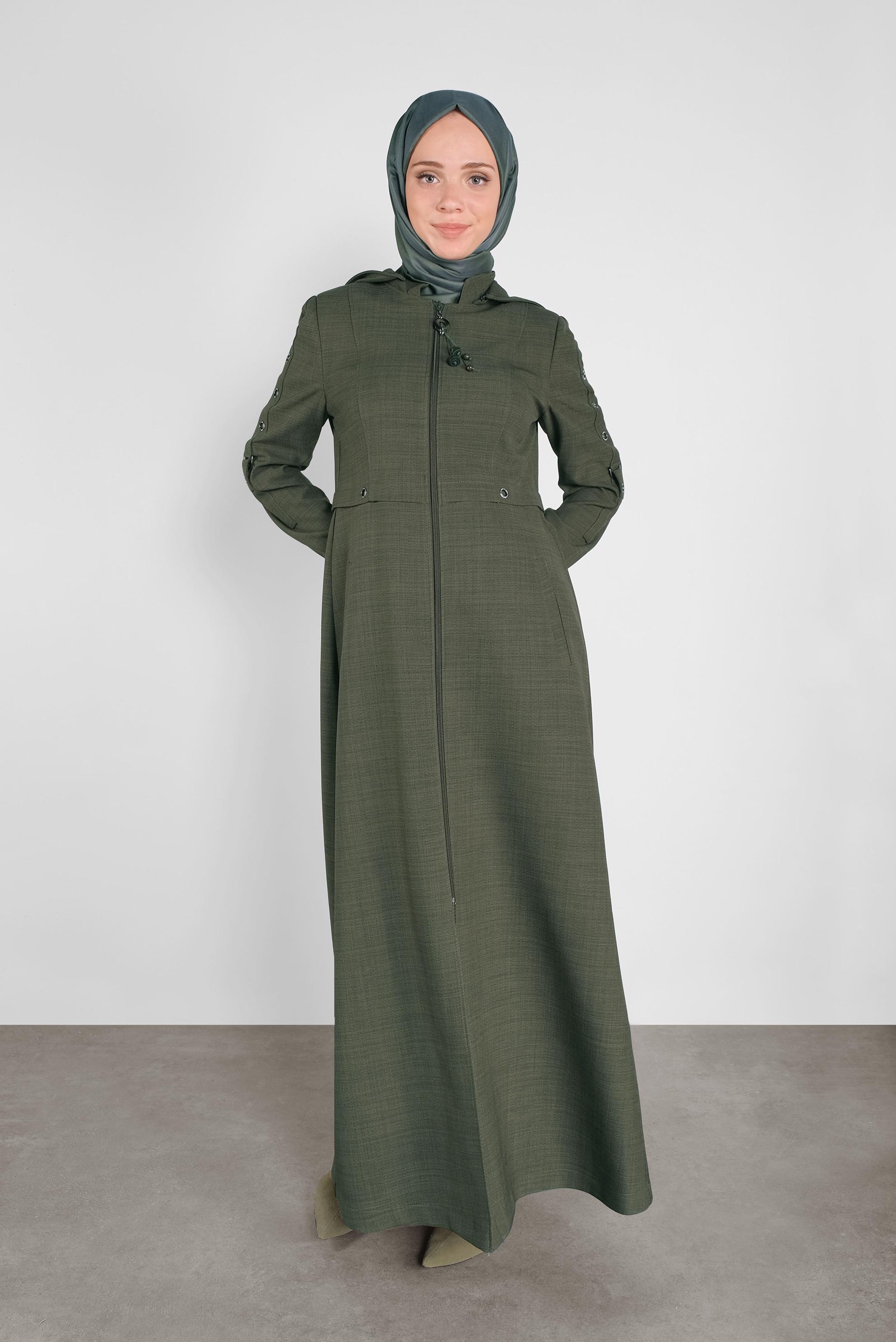 Tesettür giyim HAKİ FERMUARLI PARDESÜ 10294 