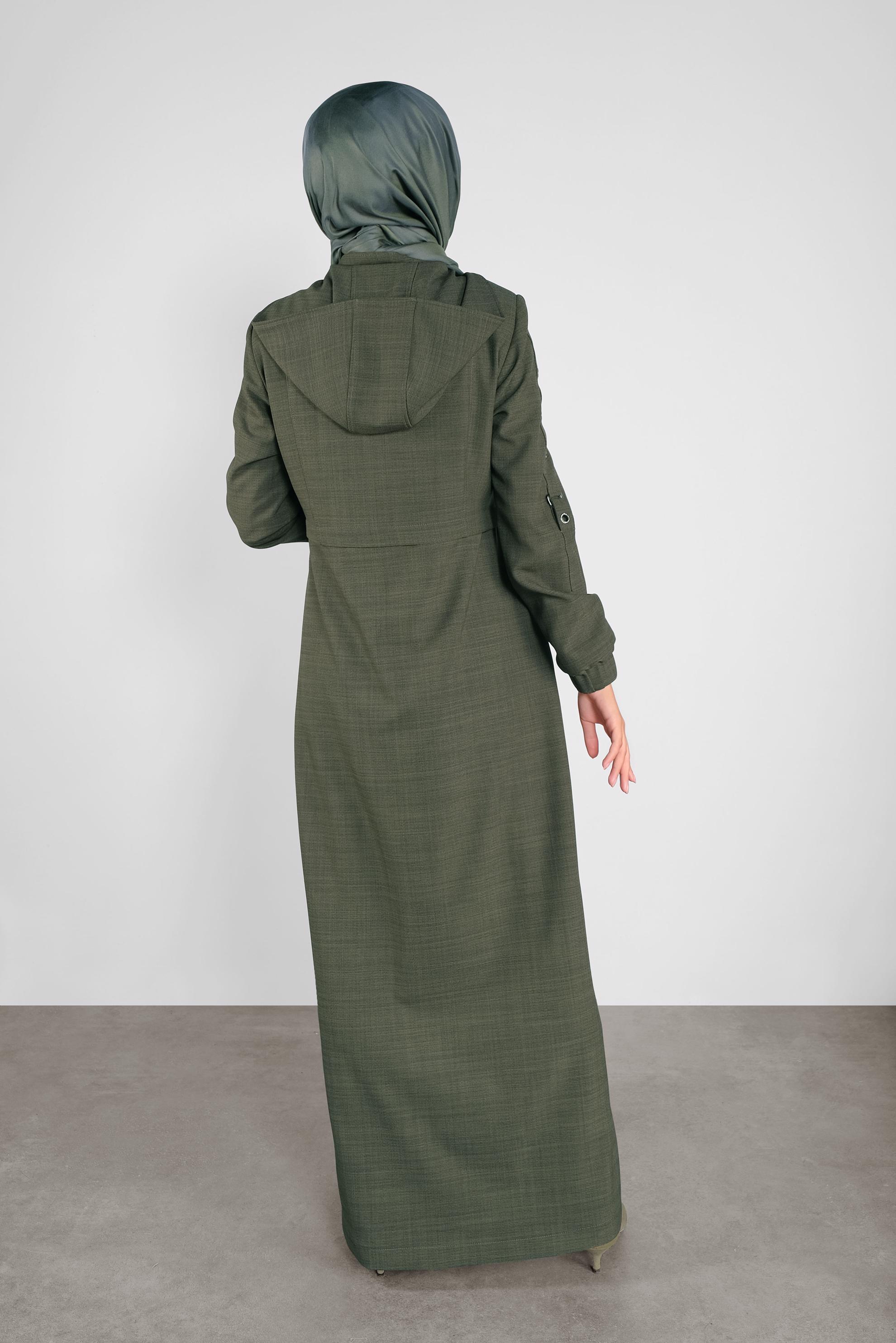 Tesettür giyim HAKİ FERMUARLI PARDESÜ 10294 