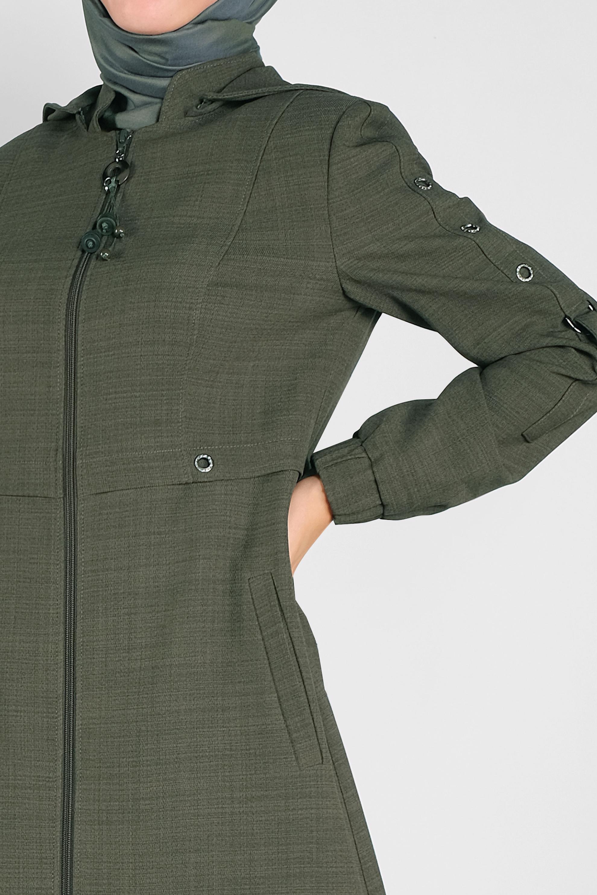 Tesettür giyim HAKİ FERMUARLI PARDESÜ 10294 