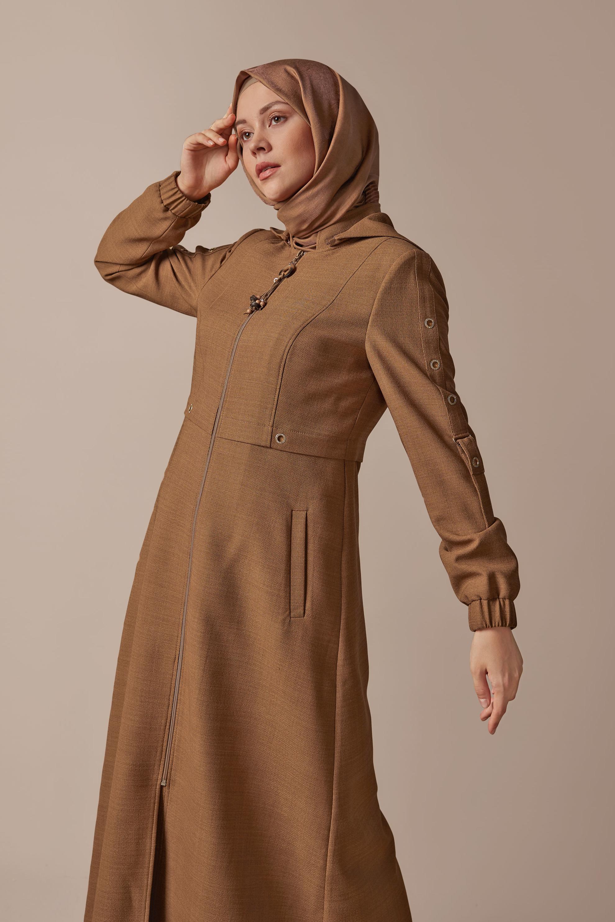 Tesettür giyim KAHVE FERMUARLI PARDESÜ 10294 