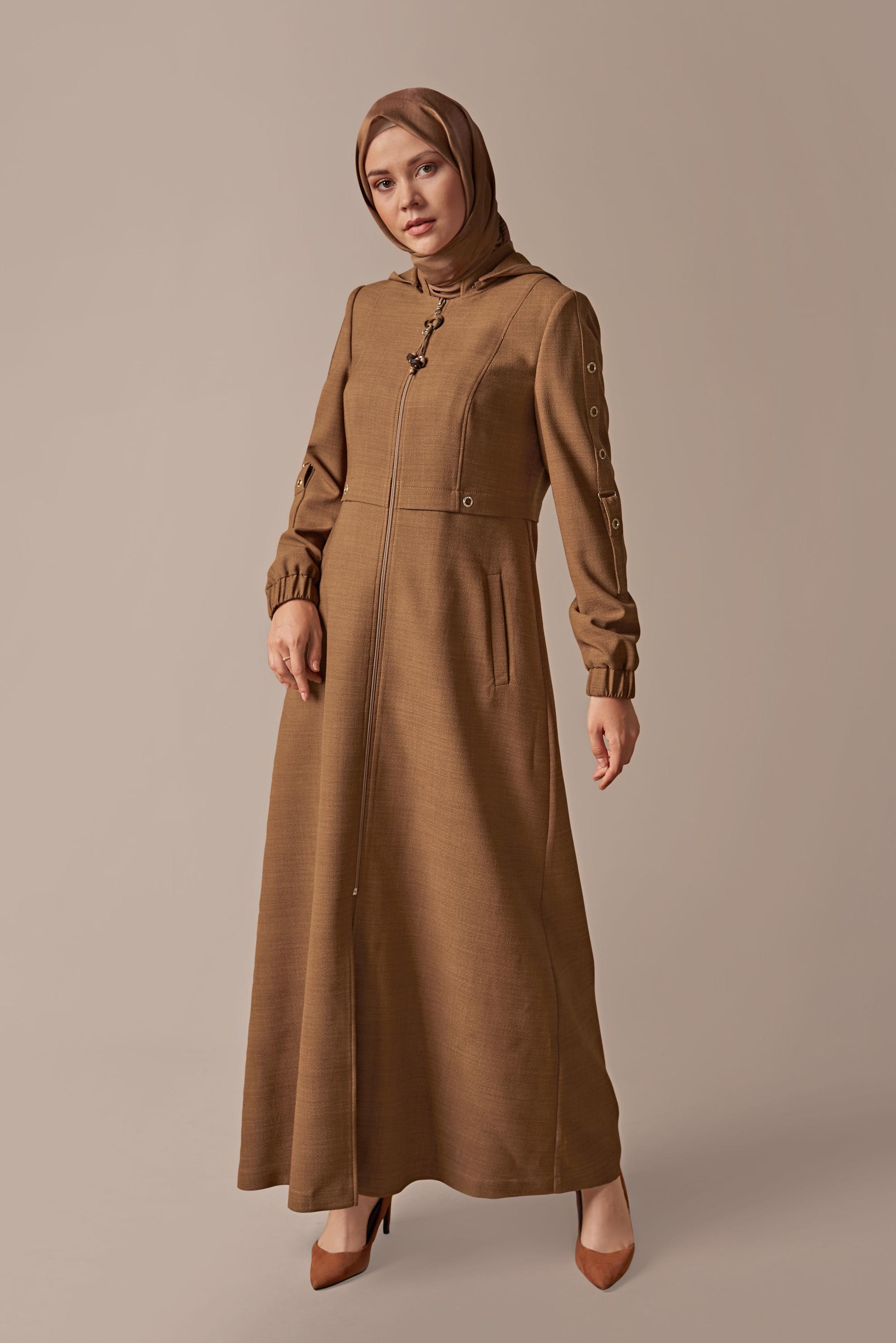 Tesettür giyim KAHVE FERMUARLI PARDESÜ 10294 