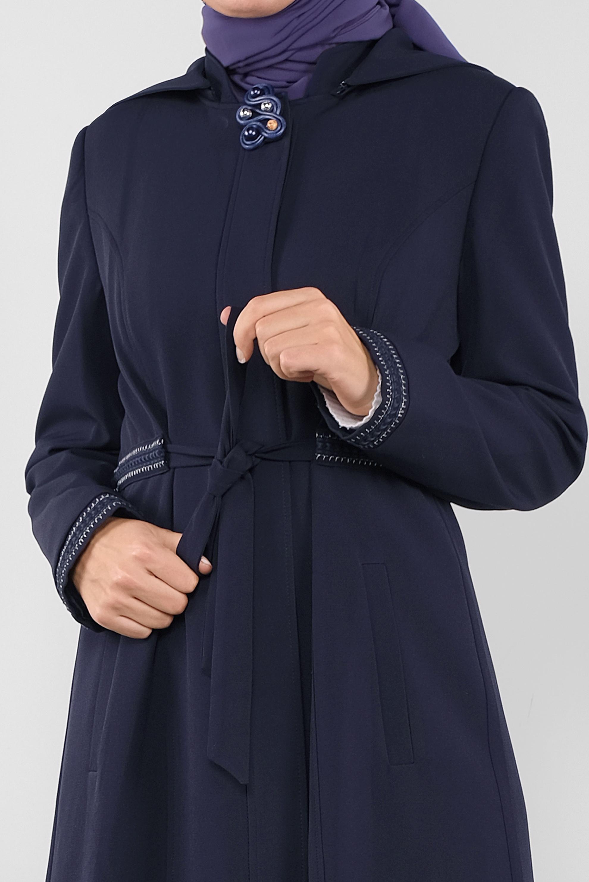 Tesettür giyim LACİVERT NAKIŞLI BROŞLU  PARDESÜ 10295 