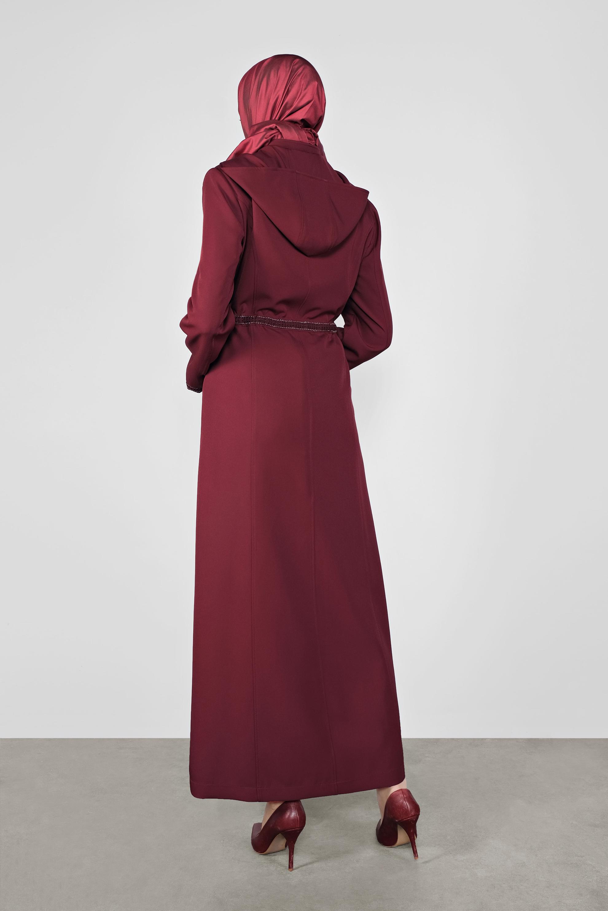 Hijab clothing CLARET RED EMBROIDERED TOPCOAT 10295 