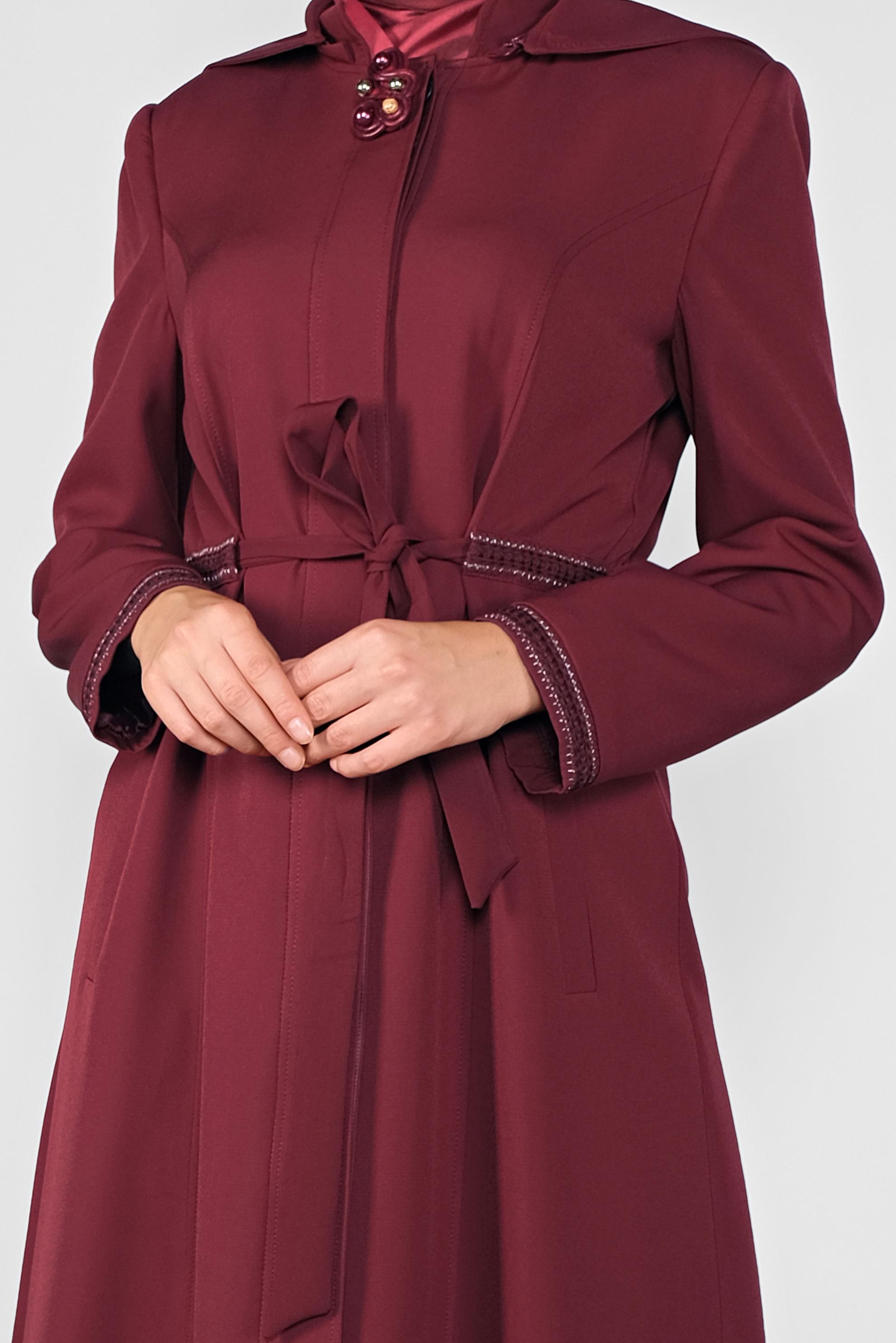 Hijab clothing CLARET RED EMBROIDERED TOPCOAT 10295 