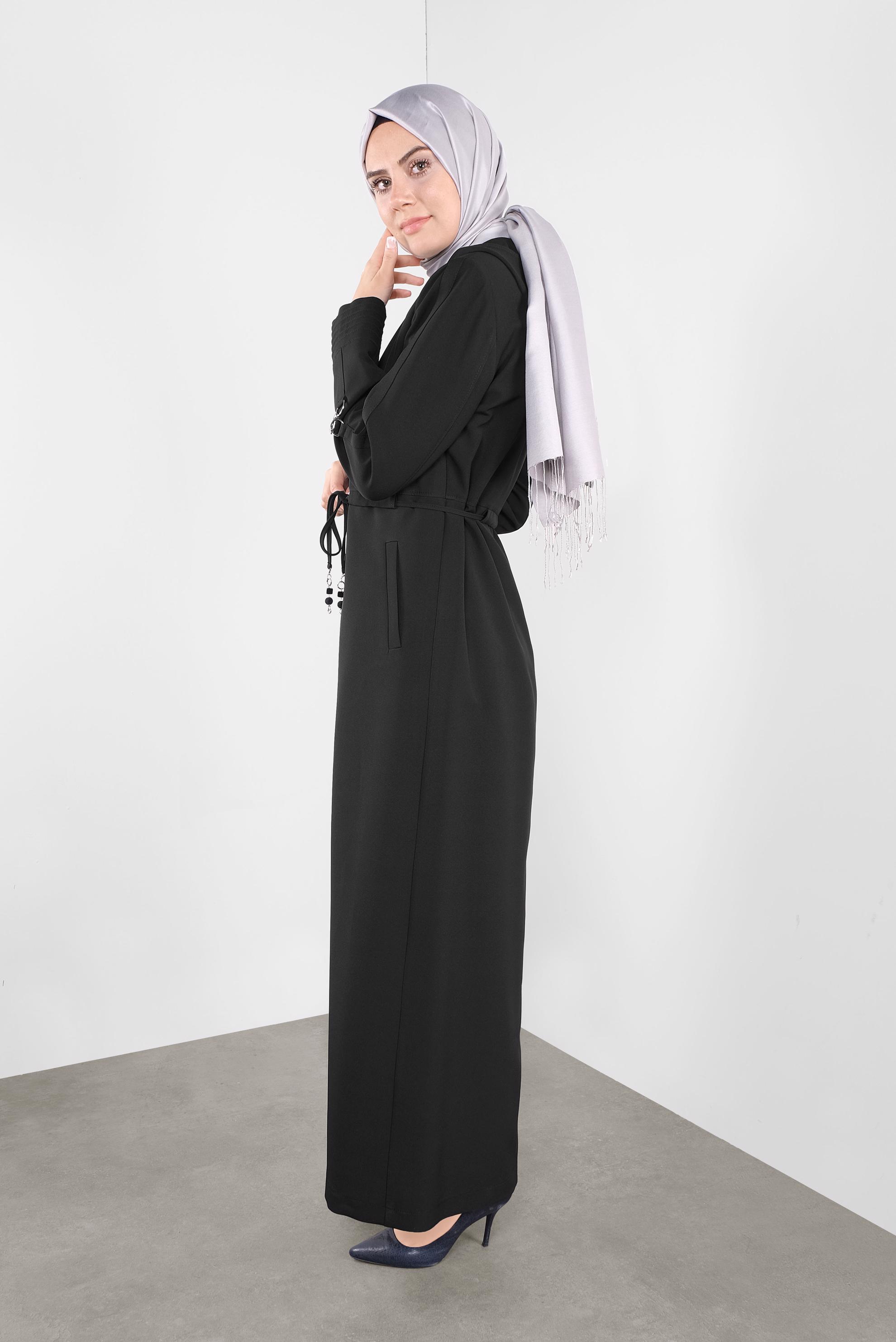 Vêtements hijab NOIR PARDESSUS ZIPPÉ À CAPUCHE 10296