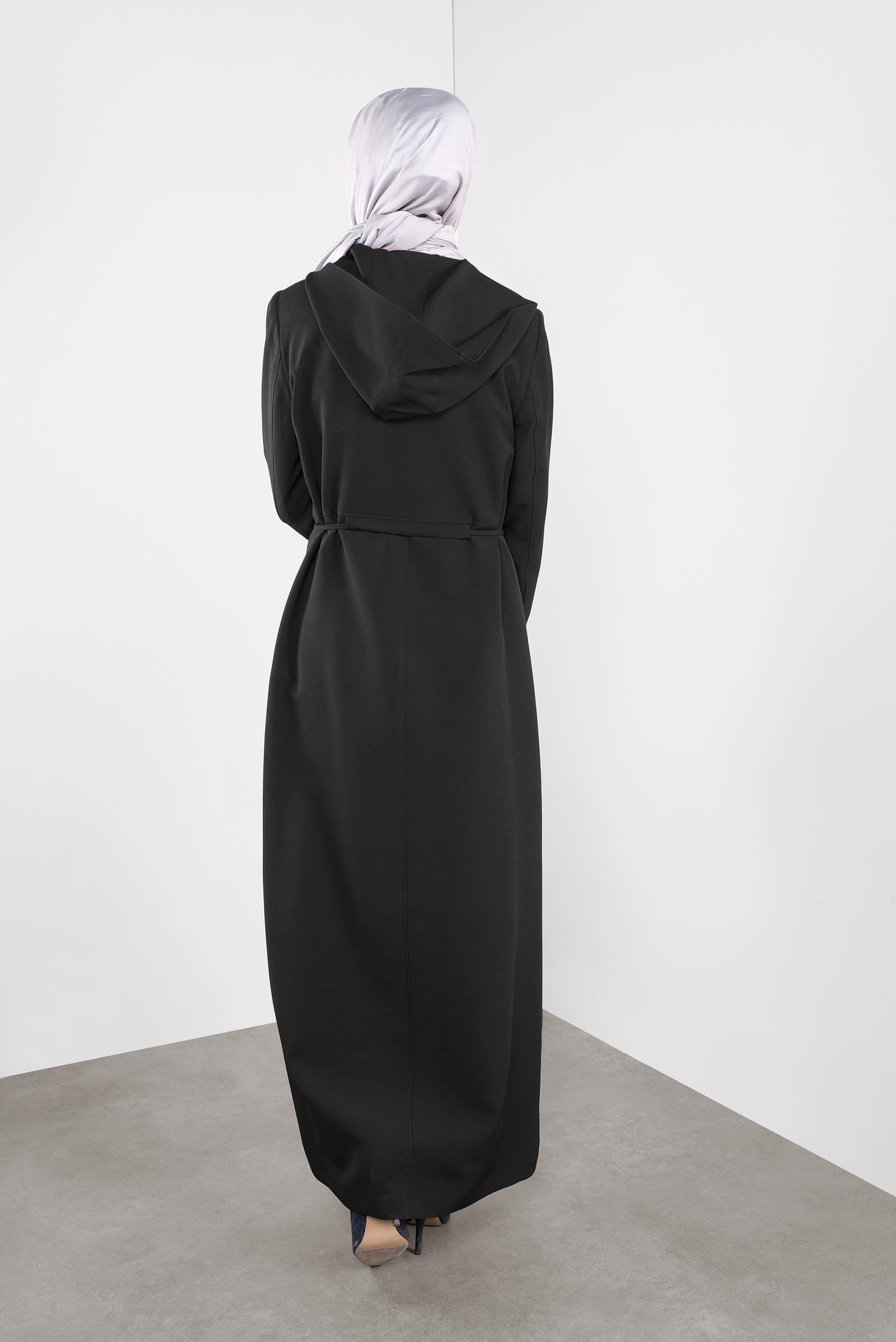 Vêtements hijab NOIR PARDESSUS ZIPPÉ À CAPUCHE 10296