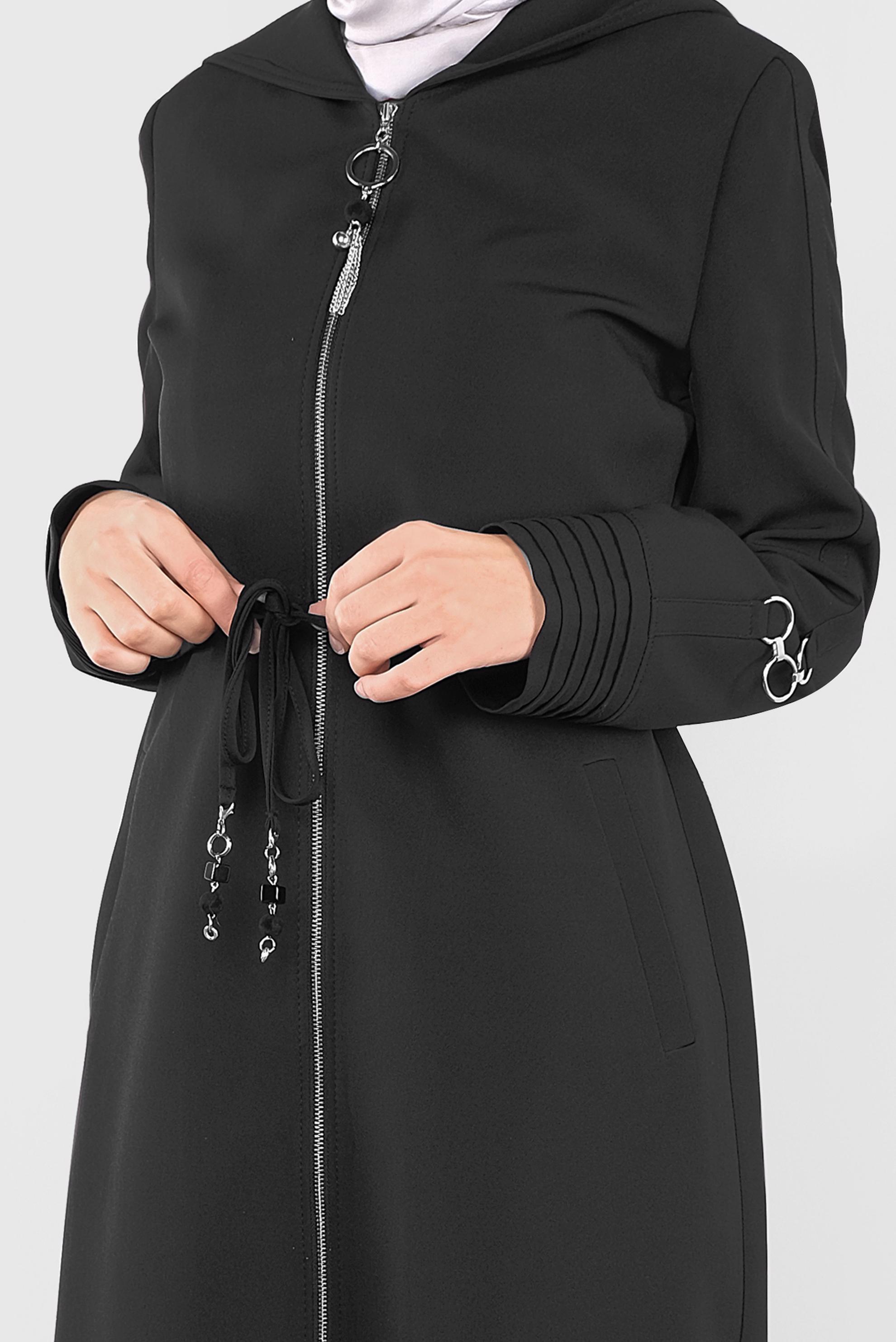 Vêtements hijab NOIR PARDESSUS ZIPPÉ À CAPUCHE 10296