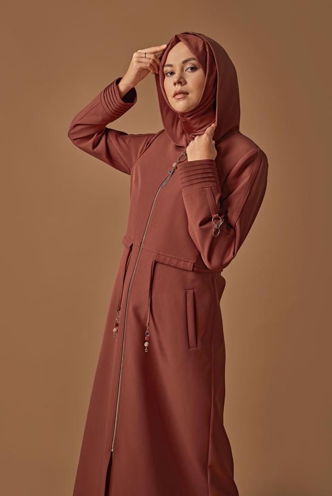 Tesettür giyim  FERMUARLI KAPÜŞONLU PARDESÜ 10296  - ALVİNA
