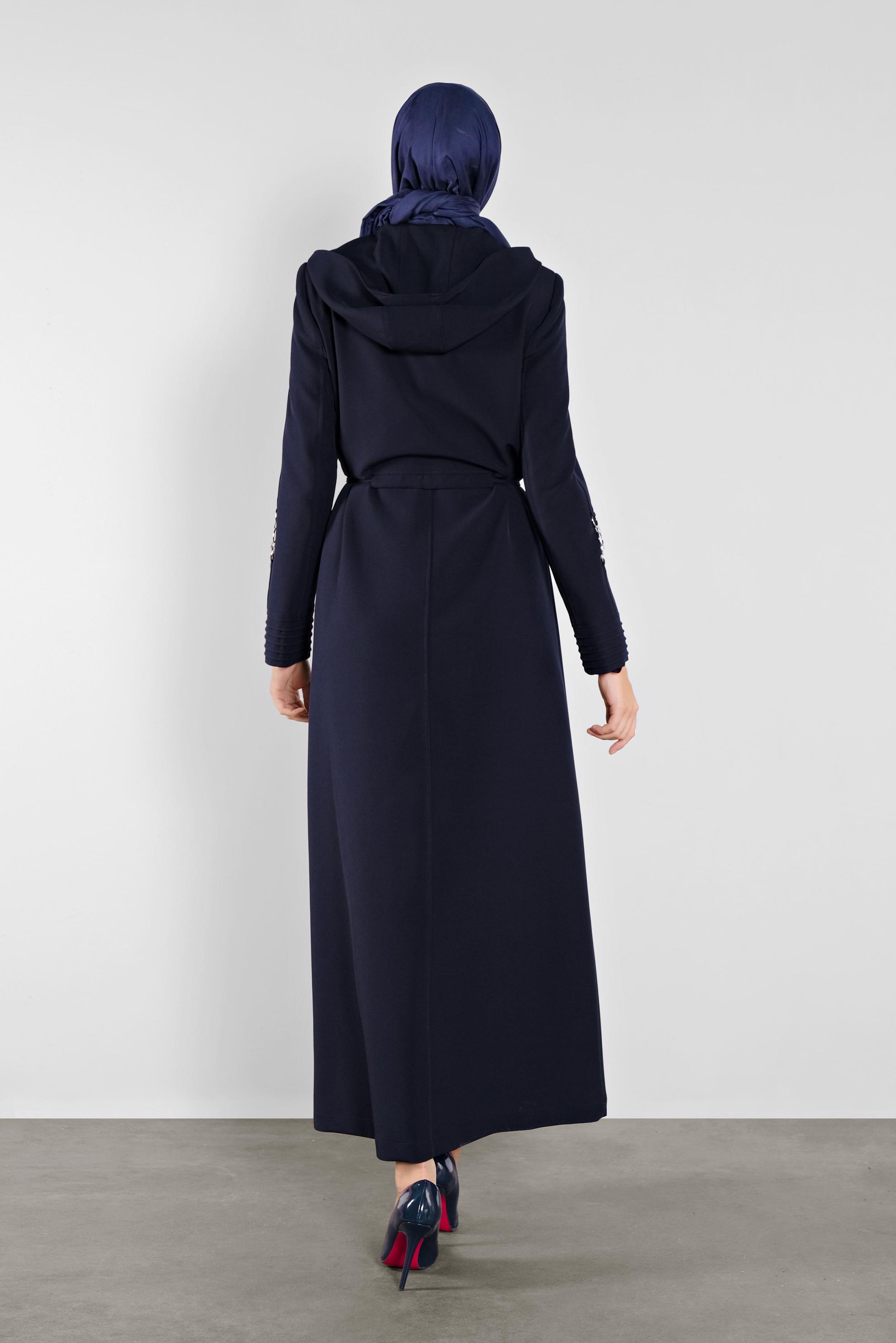 Tesettür giyim LACİVERT FERMUARLI KAPÜŞONLU PARDESÜ 10296 