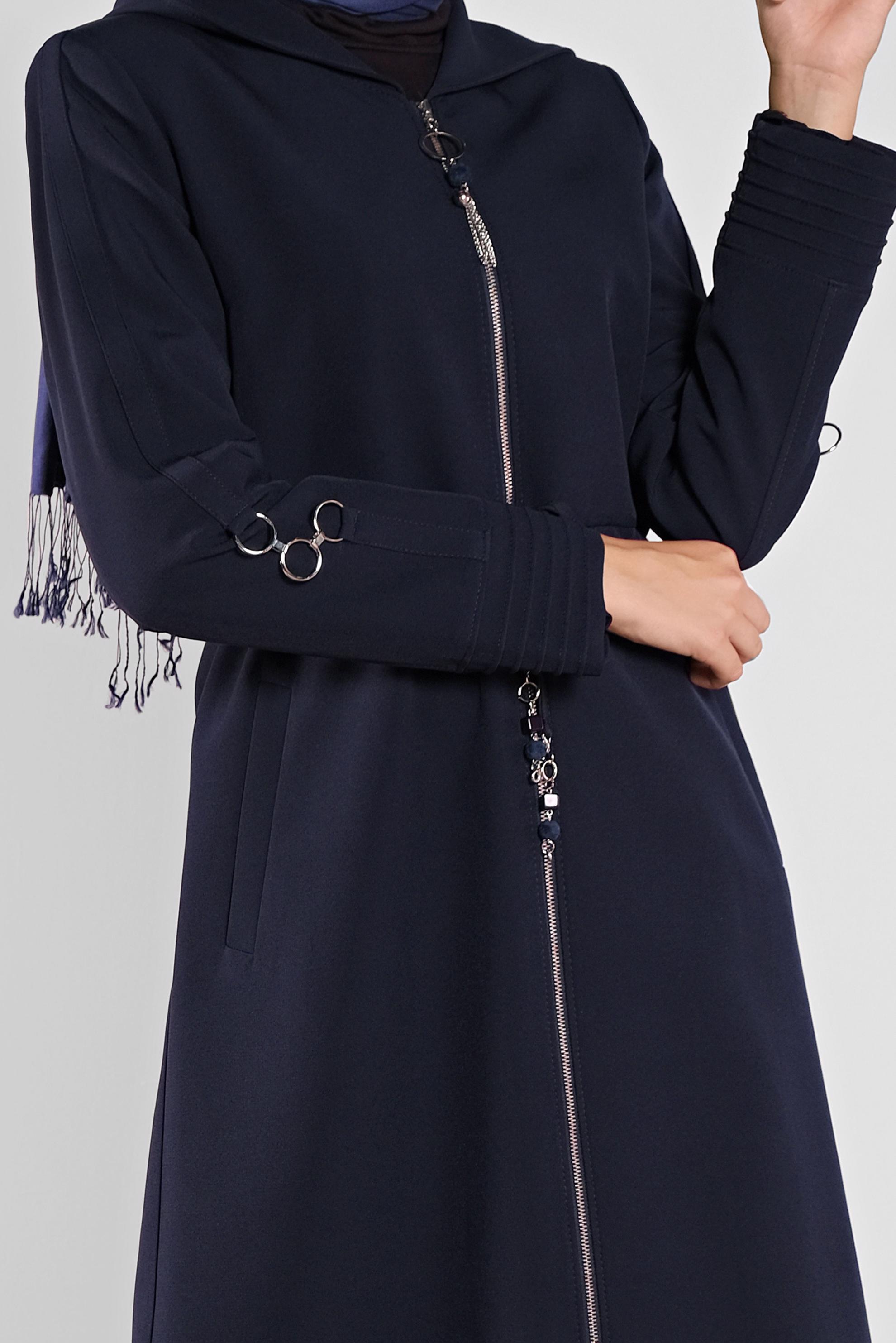 Tesettür giyim LACİVERT FERMUARLI KAPÜŞONLU PARDESÜ 10296 