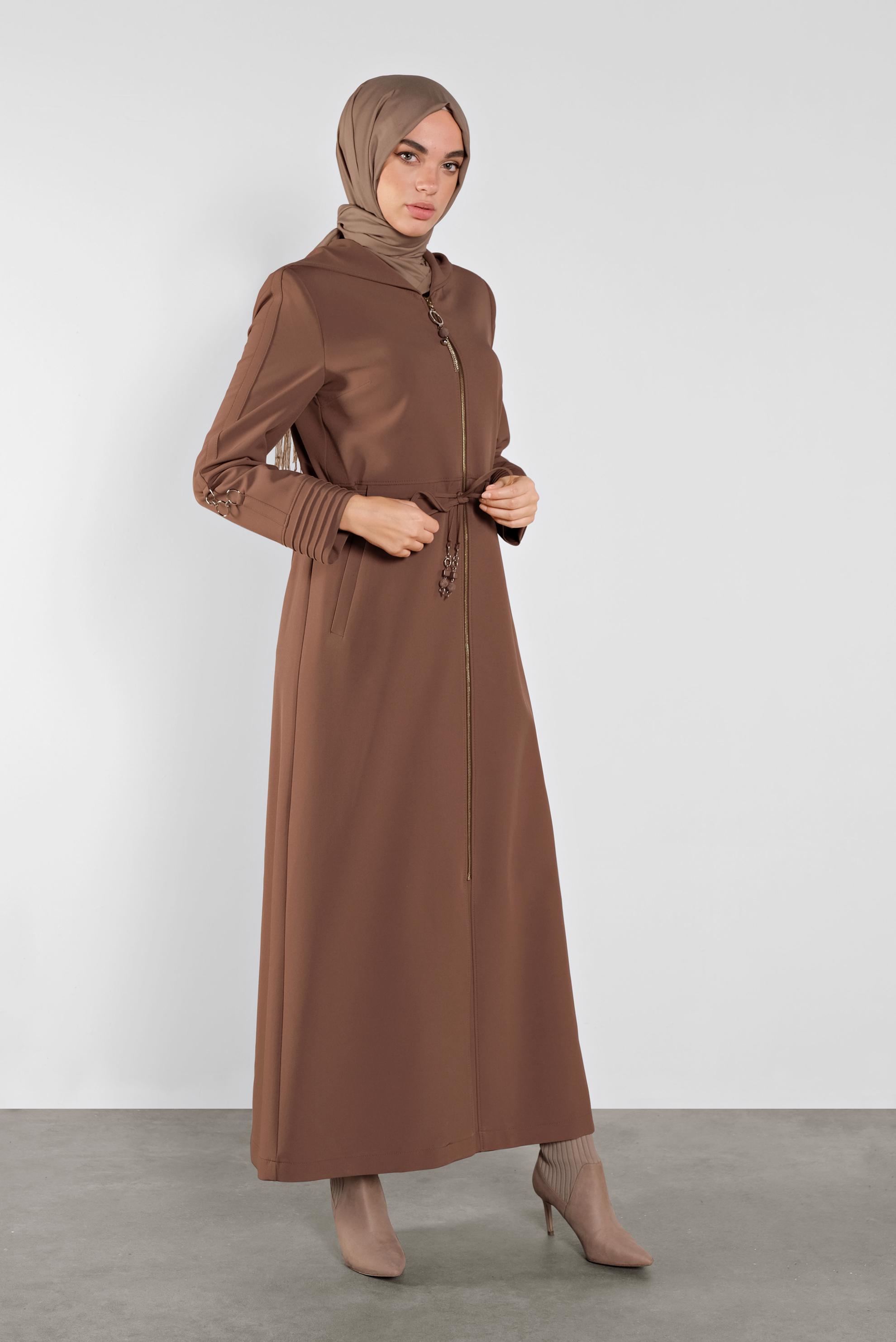 Tesettür giyim TABA FERMUARLI KAPÜŞONLU PARDESÜ 10296 