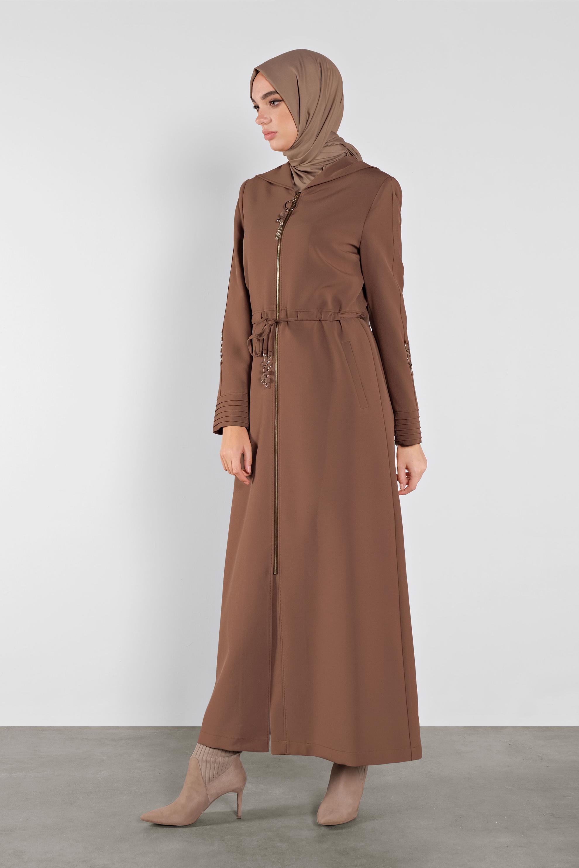 Tesettür giyim TABA FERMUARLI KAPÜŞONLU PARDESÜ 10296 