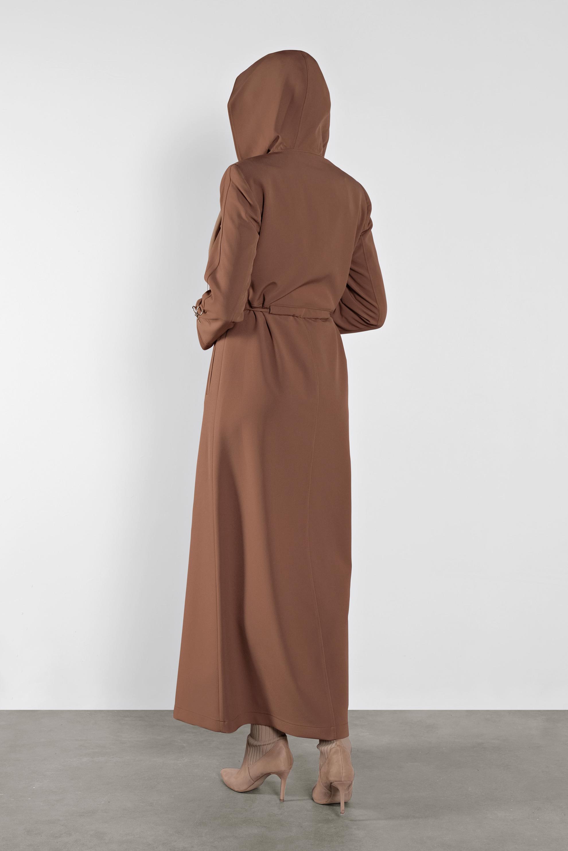 Tesettür giyim TABA FERMUARLI KAPÜŞONLU PARDESÜ 10296 