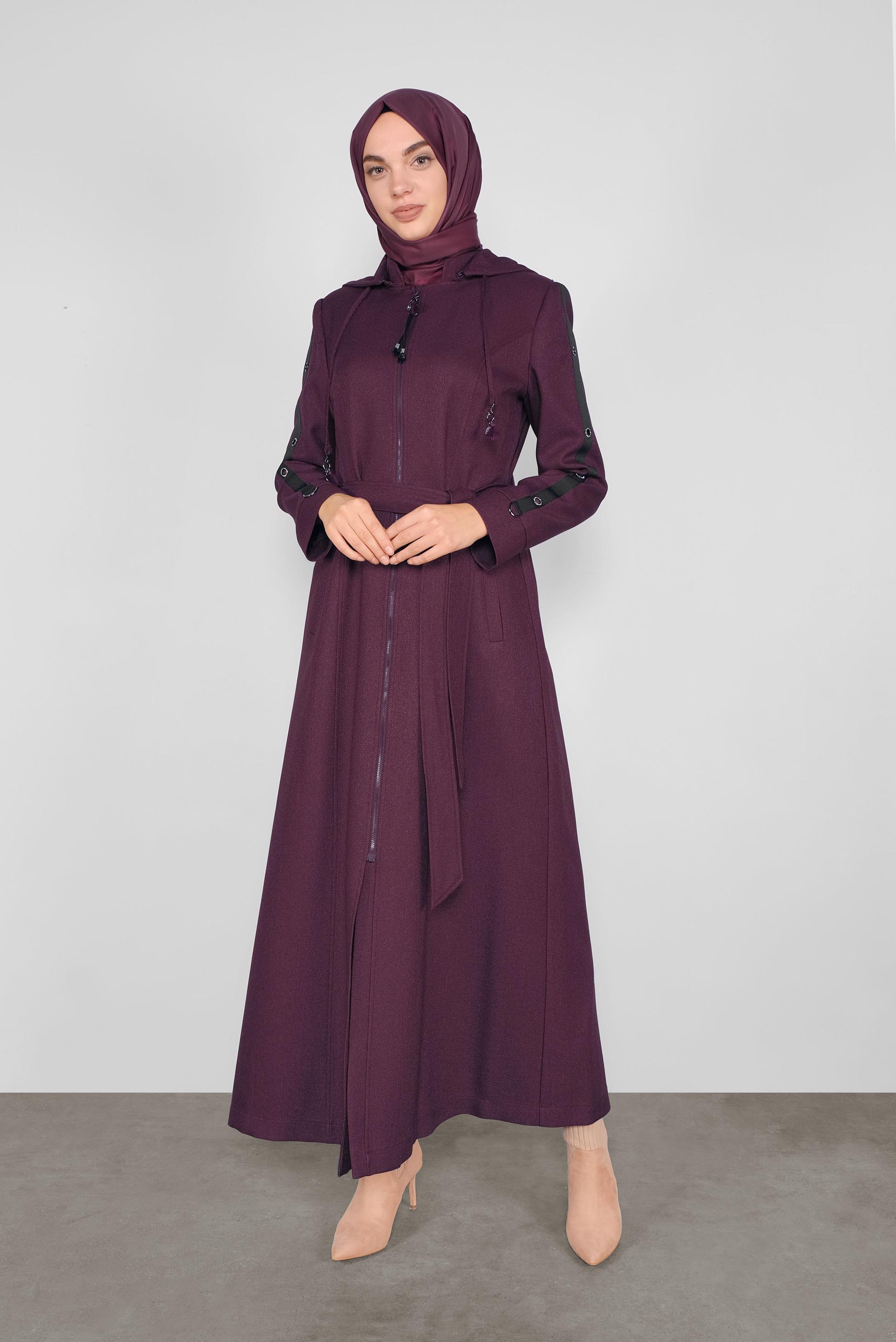 Tesettür giyim MÜRDÜM KUŞ GÖZÜ DETAYLI FERMUARLI PARDESÜ 10297 