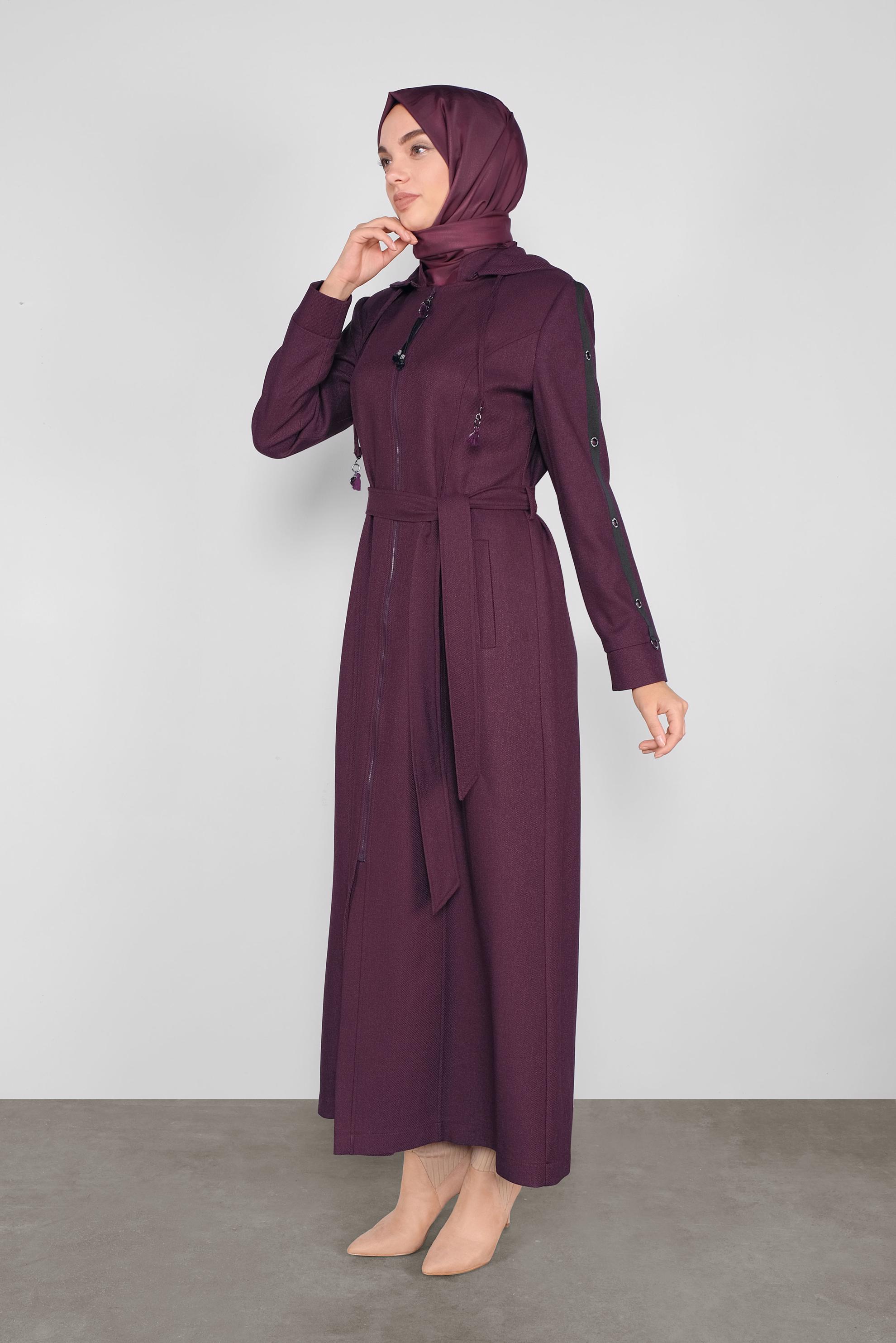 Tesettür giyim MÜRDÜM KUŞ GÖZÜ DETAYLI FERMUARLI PARDESÜ 10297 