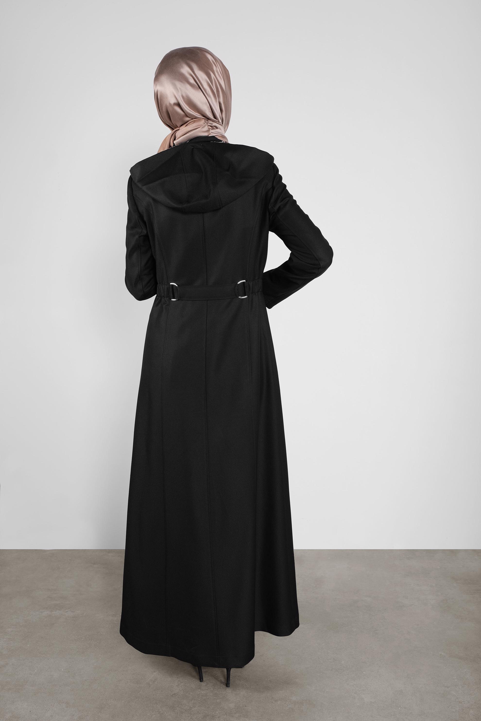 Tesettür giyim SİYAH KUŞAKLI PARDESÜ 10298