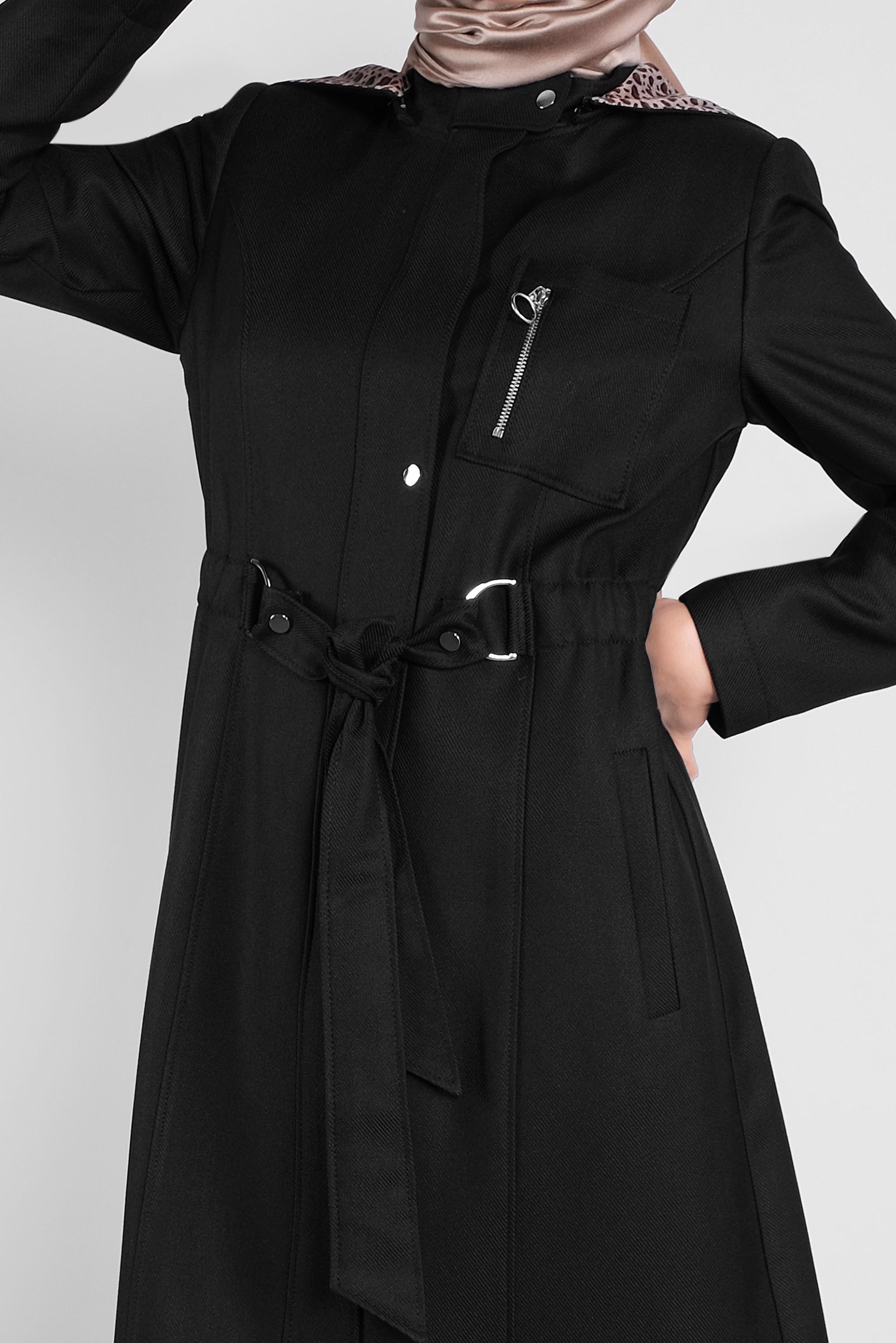 Tesettür giyim SİYAH KUŞAKLI PARDESÜ 10298