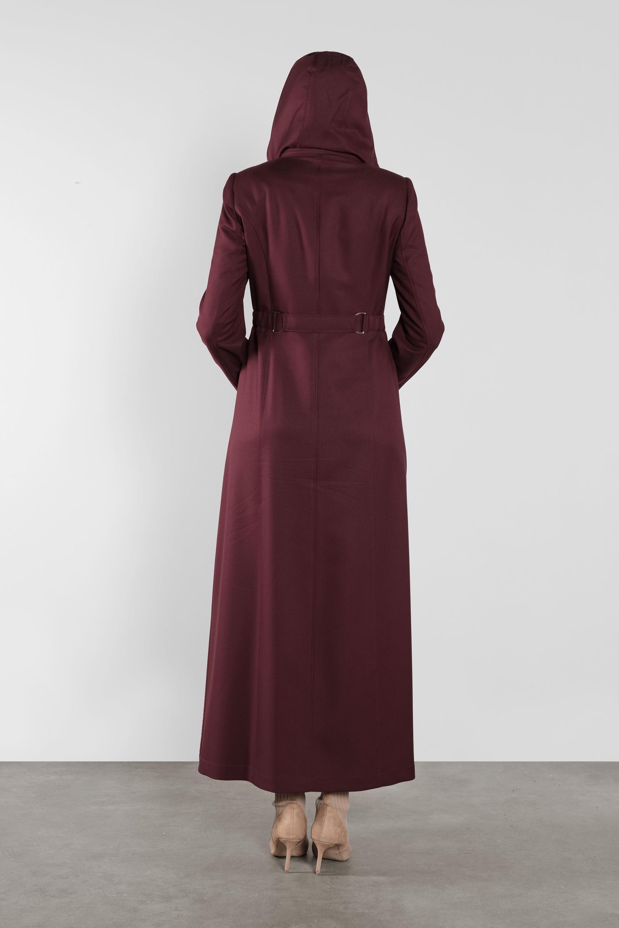 Tesettür giyim BORDO KUŞAKLI PARDESÜ 10298