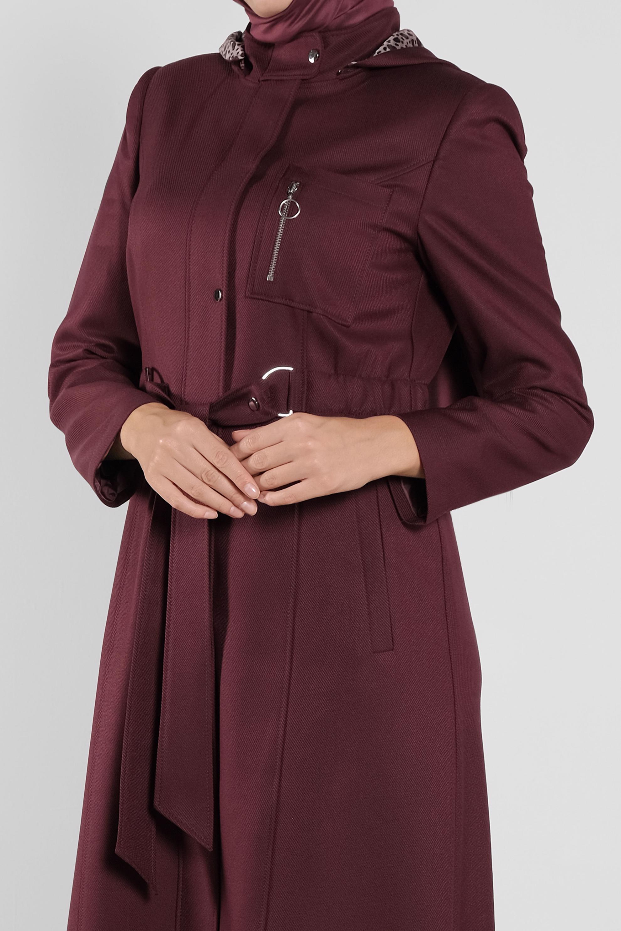 Tesettür giyim BORDO KUŞAKLI PARDESÜ 10298