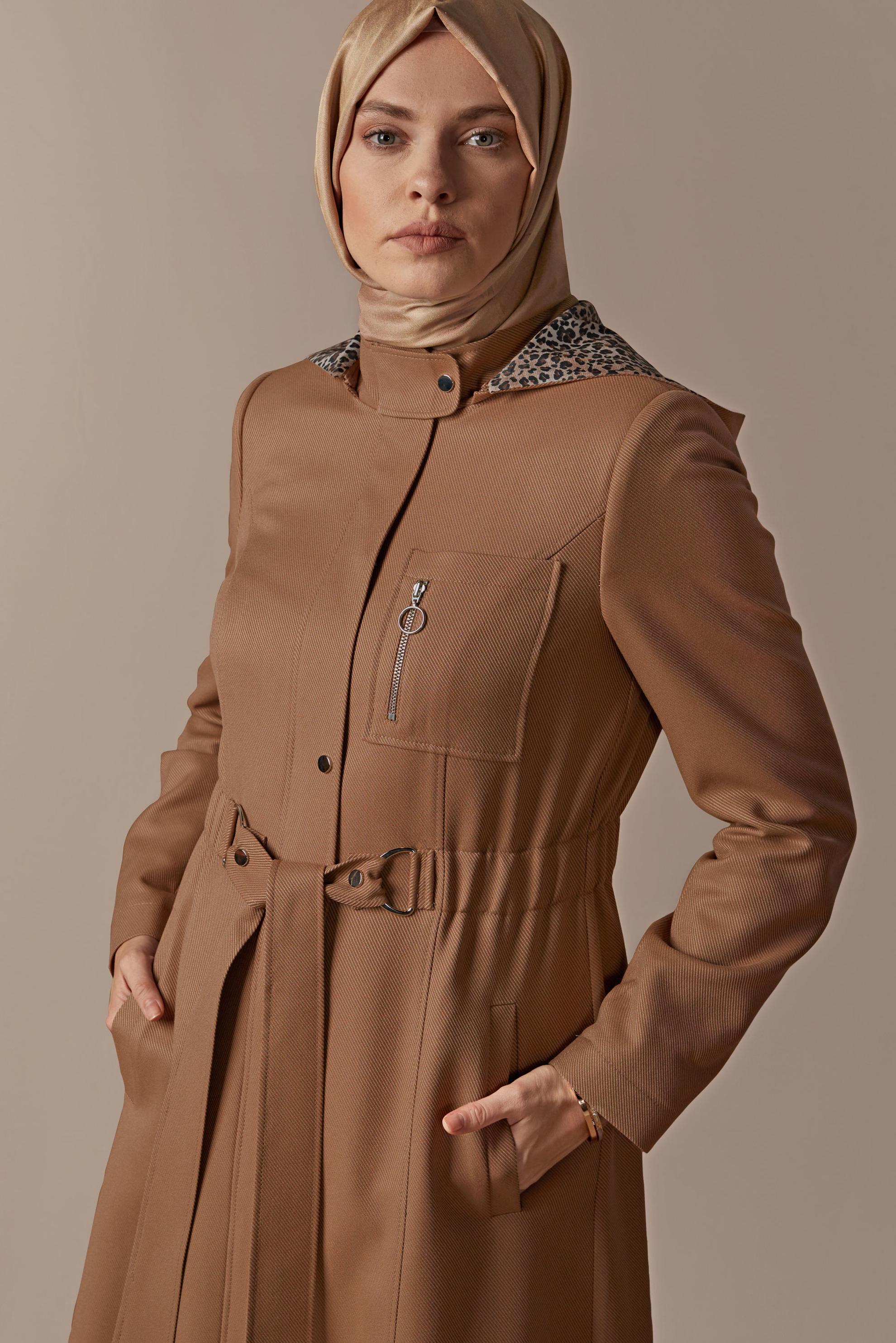 Tesettür giyim TABA KUŞAKLI PARDESÜ 10298