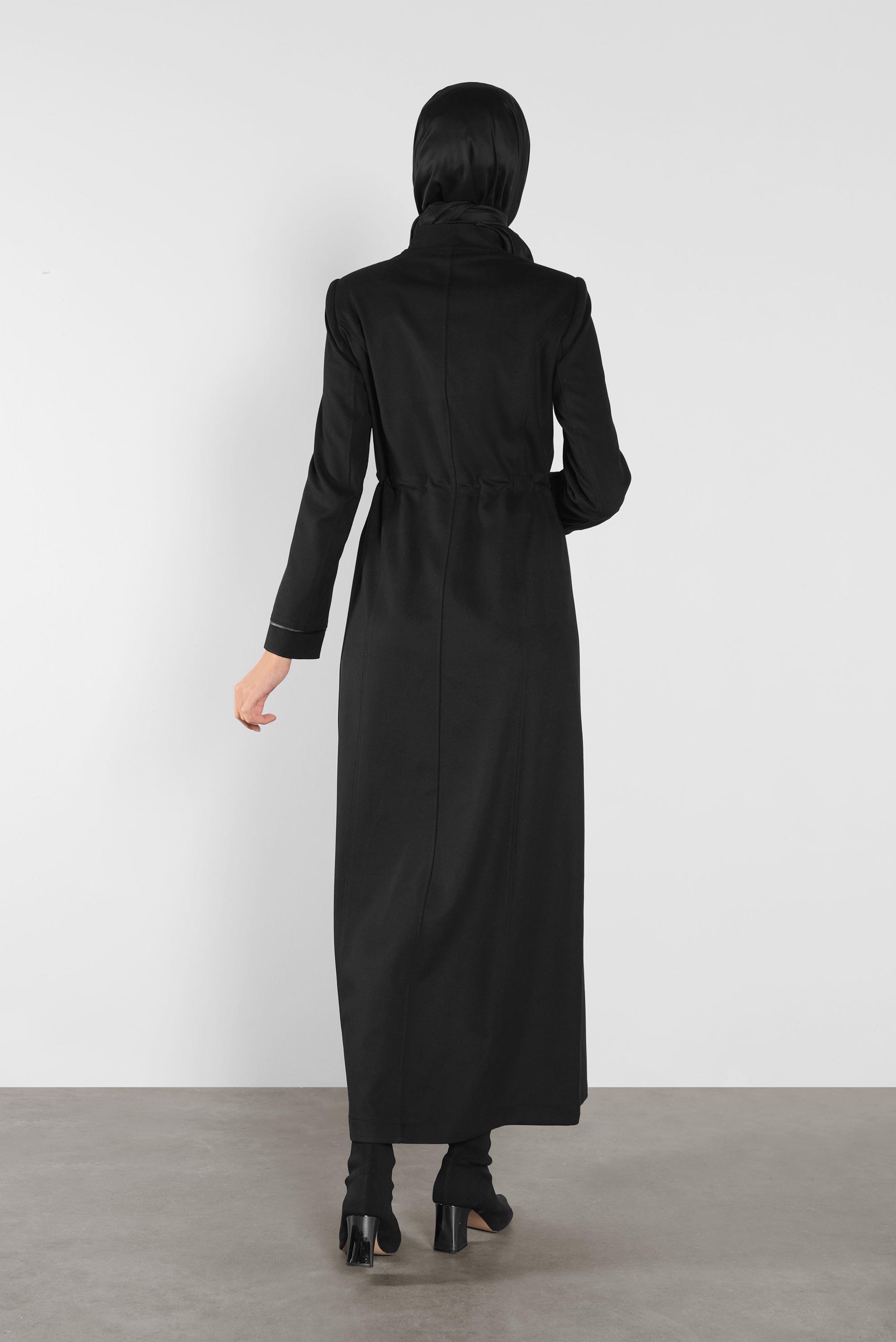 Tesettür giyim SİYAH BELİ BAĞCIKLI BİYELİ PARDESÜ 10299 