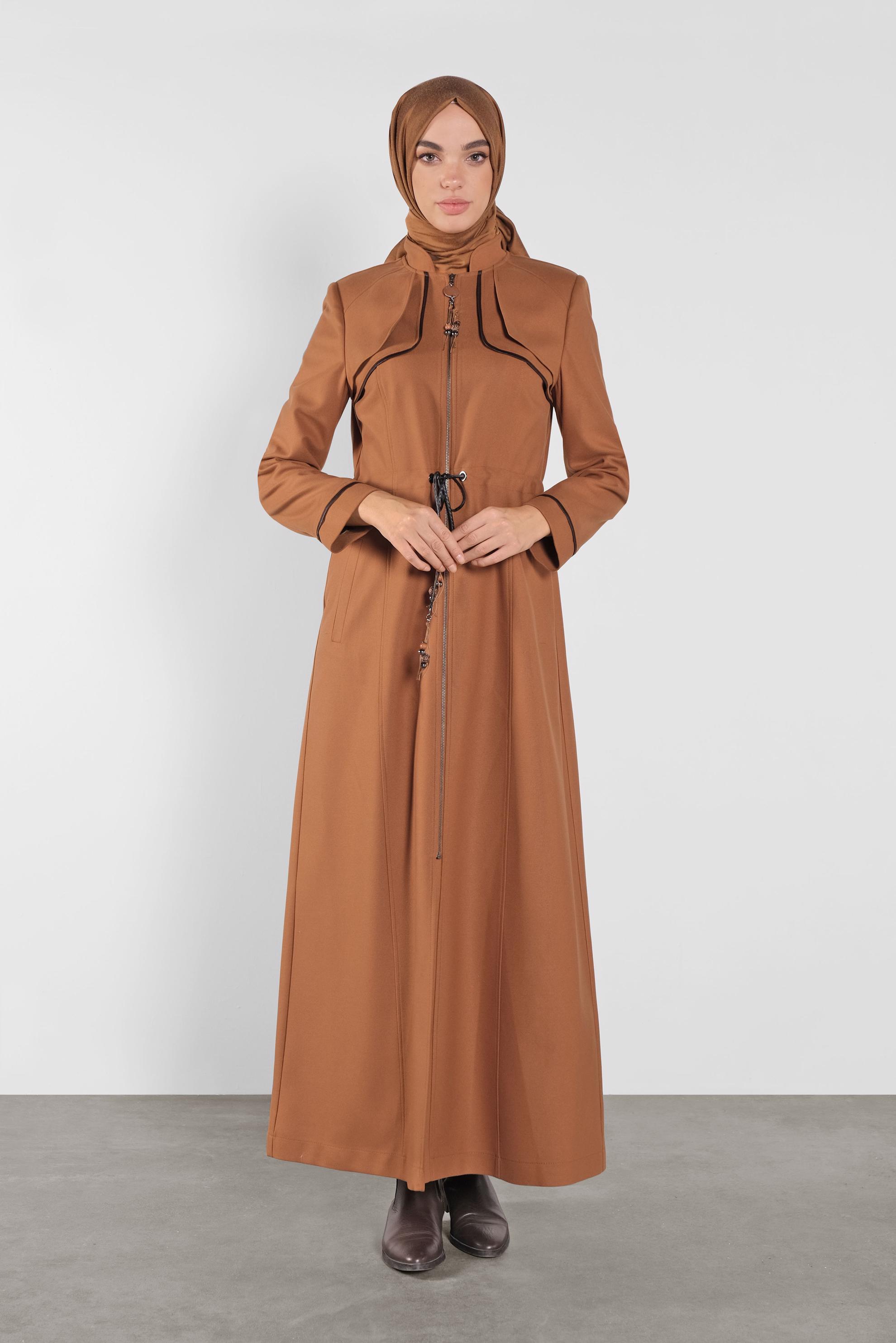 Tesettür giyim TABA BELİ BAĞCIKLI BİYELİ PARDESÜ 10299 