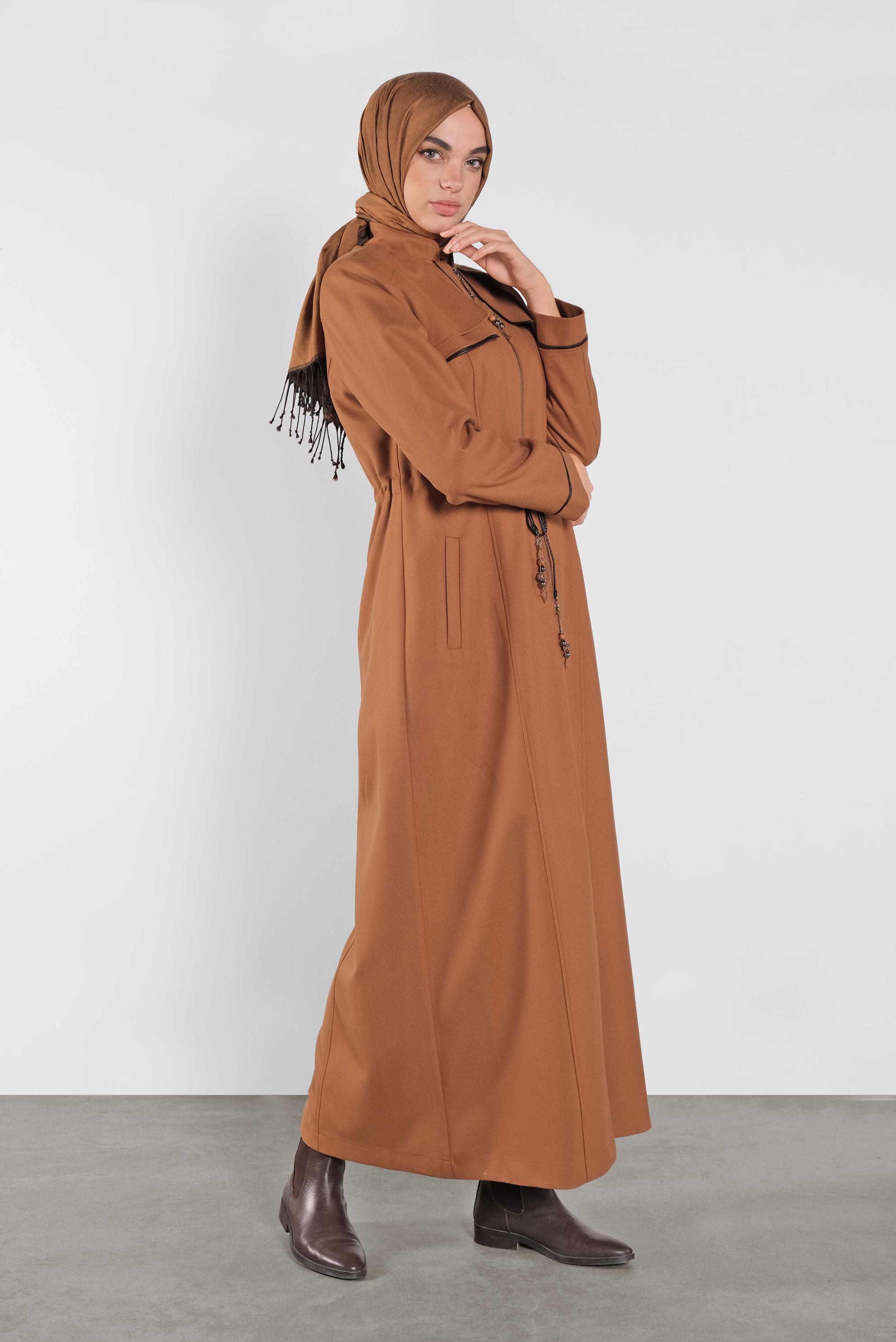 Tesettür giyim TABA BELİ BAĞCIKLI BİYELİ PARDESÜ 10299 