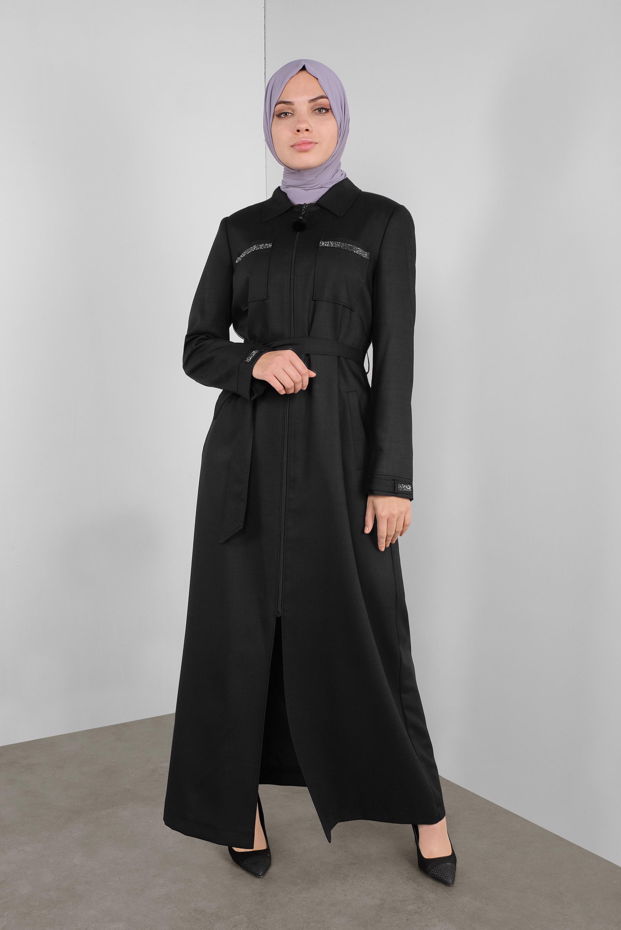 Vêtements hijab NOIR PARDESSUS À EMBELLI 10300 